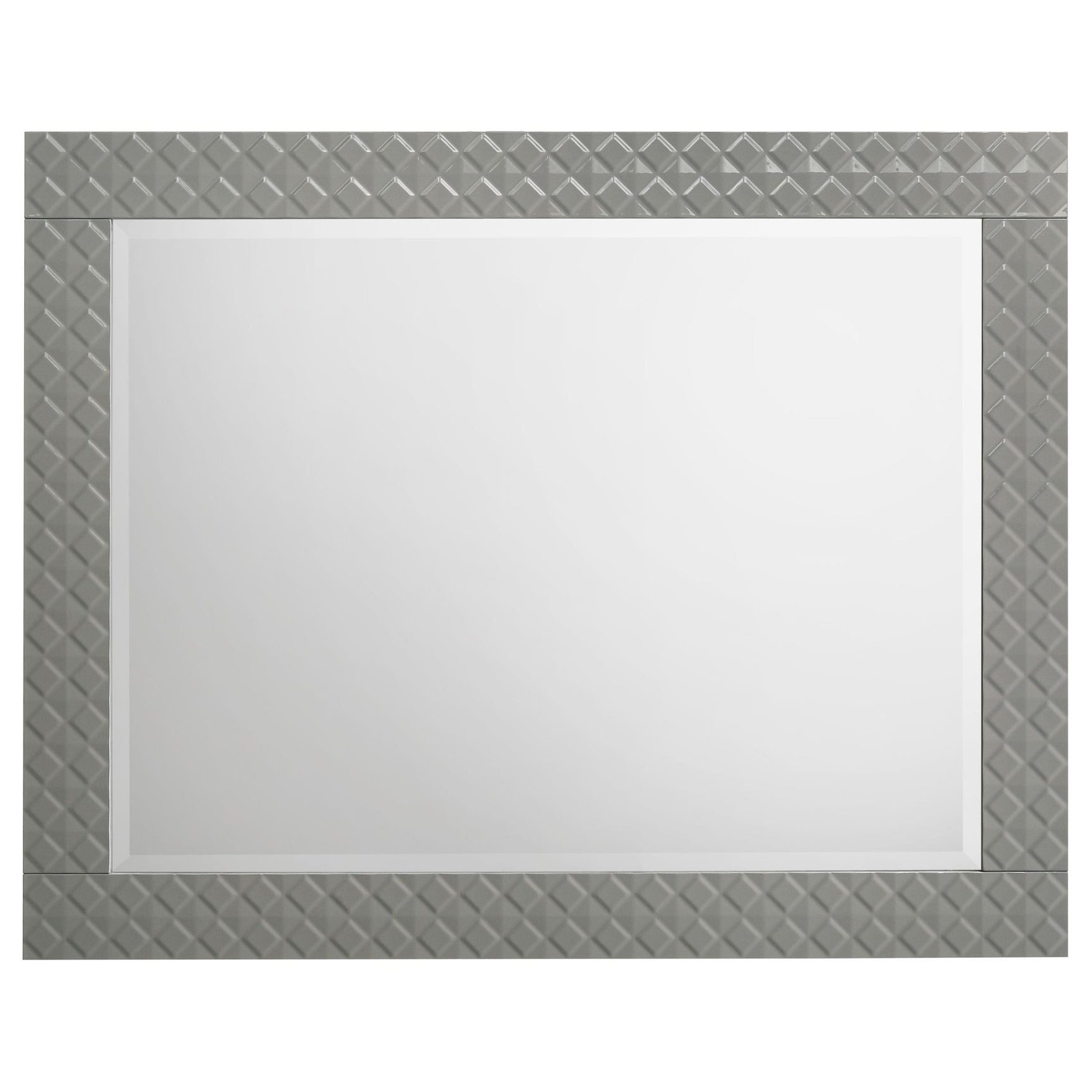 Close-up of Ives dresser mirror’s grey high gloss finish