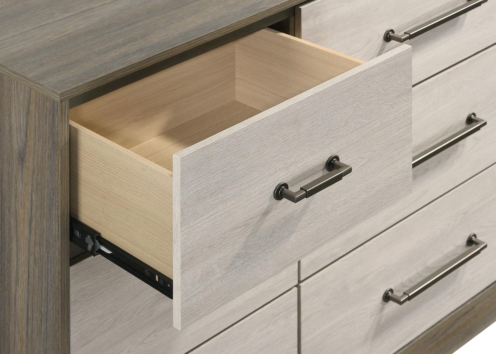 Fenwick 9-drawer grey oak dresser front view