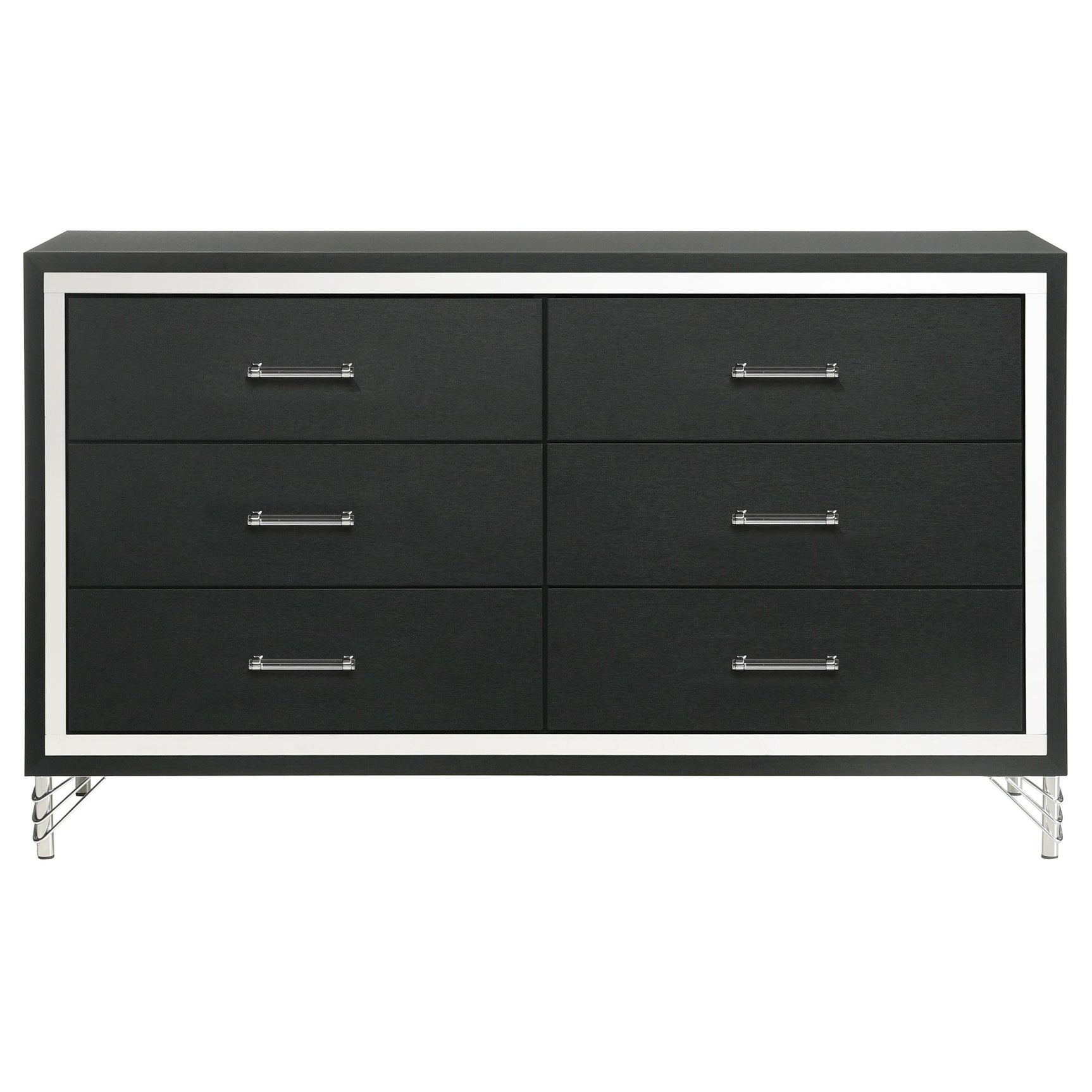 Side angle view of Lucia black 6-drawer dresser