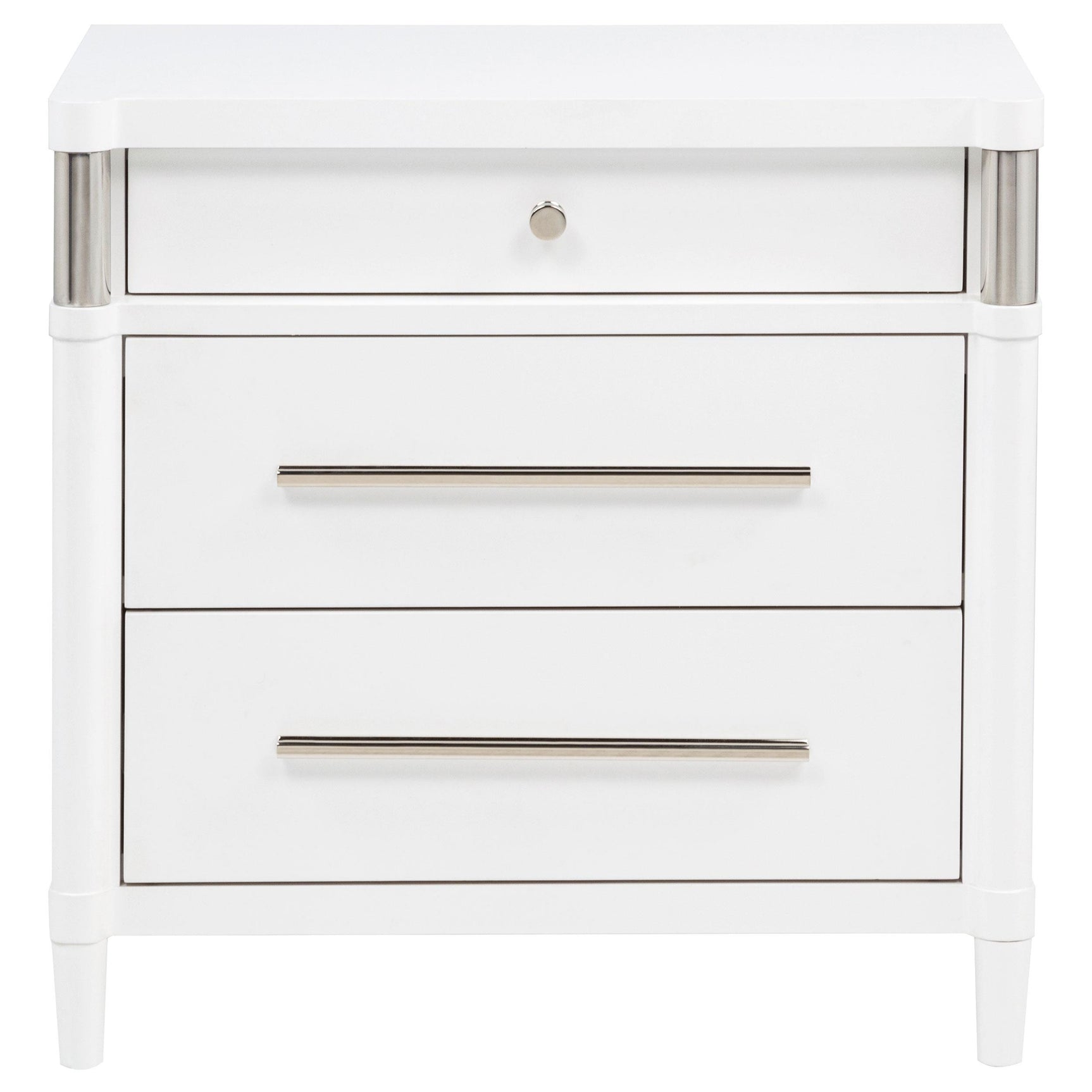 Top drawer open with felt lining and cord access