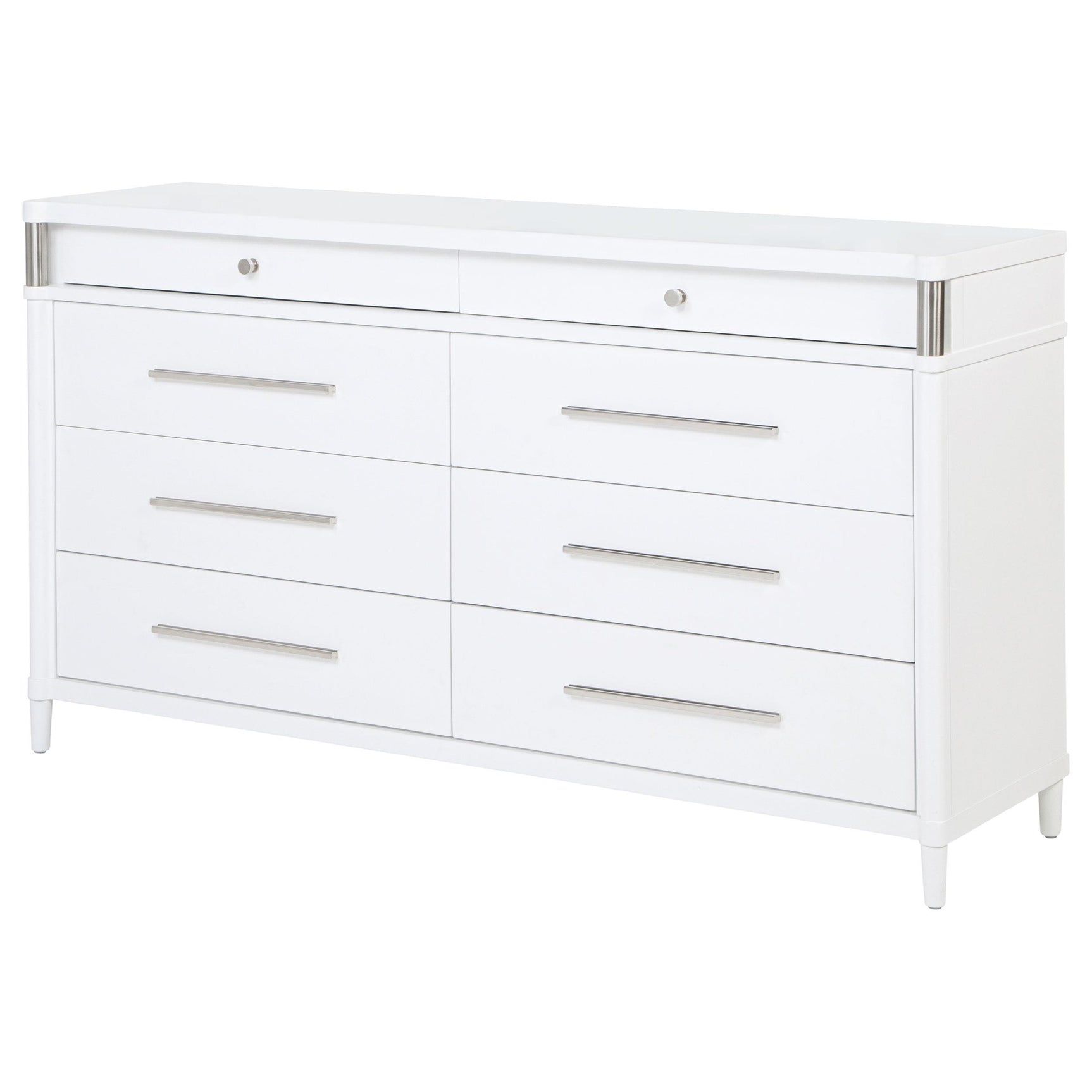 Close-up of Gracemont dresser brushed nickel drawer pull