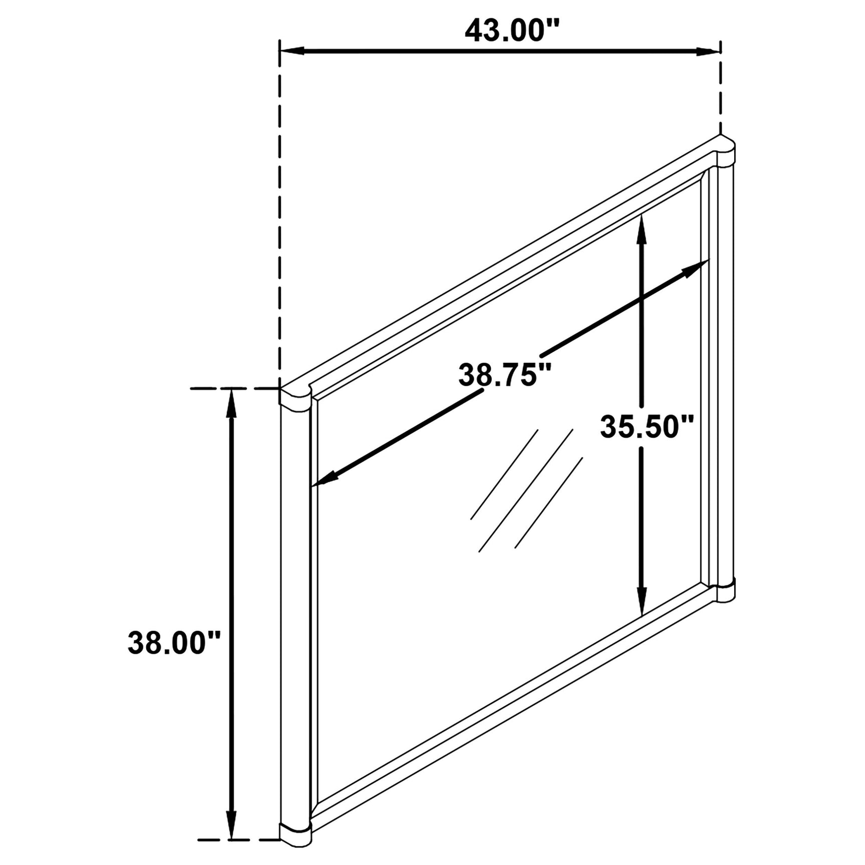 Side view of white dresser mirror