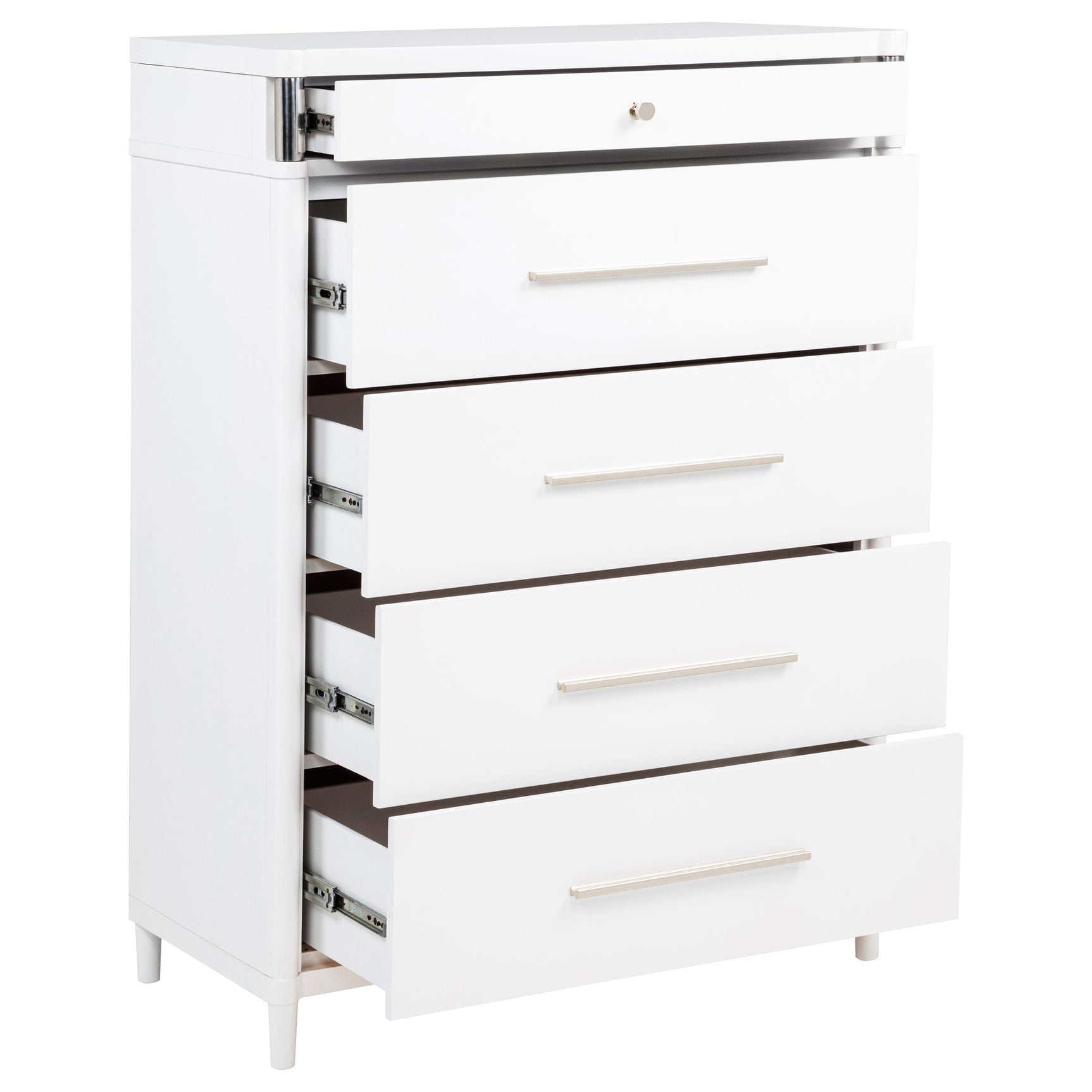 Gracemont 5-drawer bedroom chest in white, front view