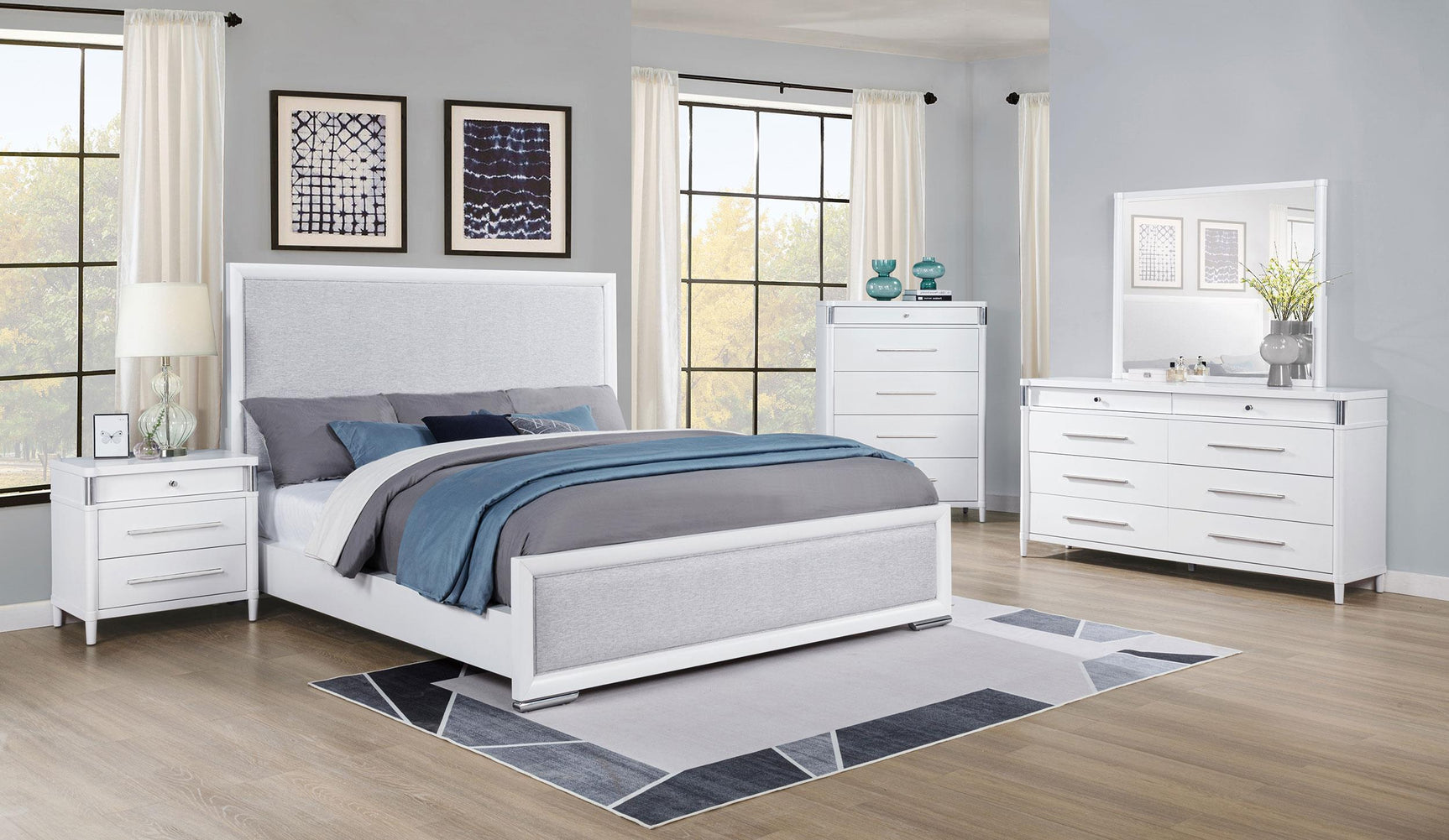 Gracemont 5-drawer bedroom chest in white, front view