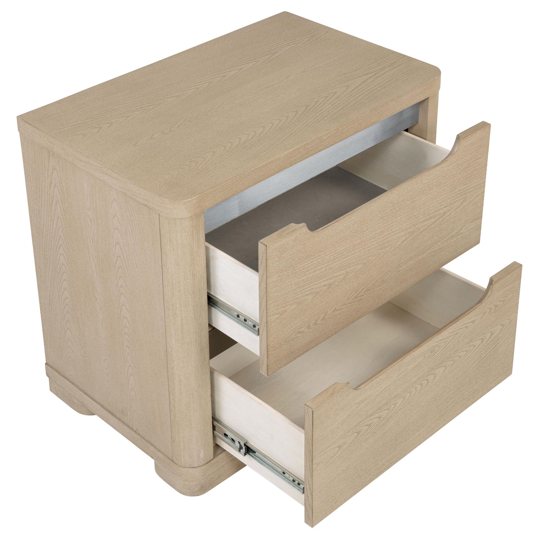 Nightstand placed beside bed in bedroom setting