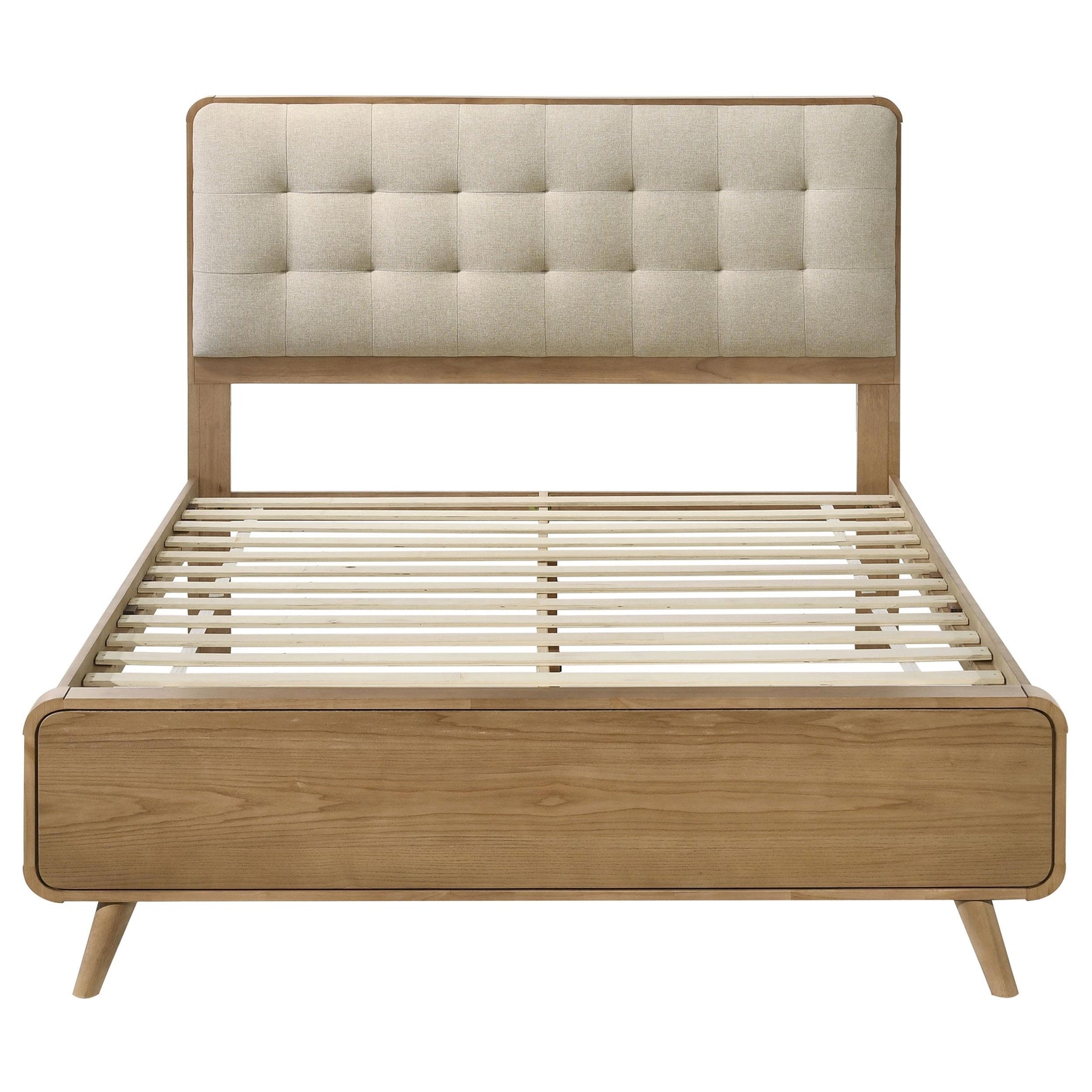 Low-profile footboard detail of Robyn Wood Eastern King Bed