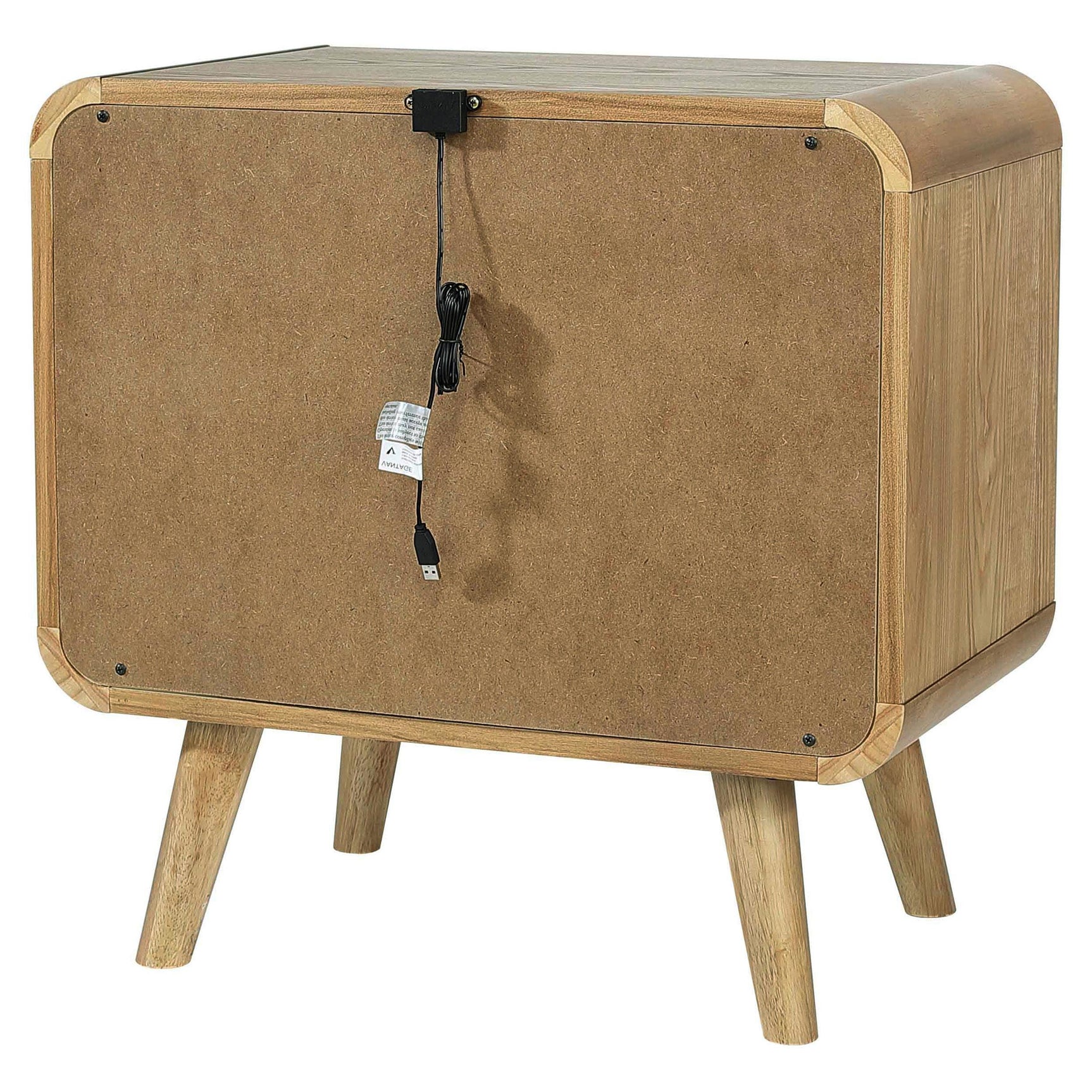 Nightstand showing rounded edges and sleek silhouette