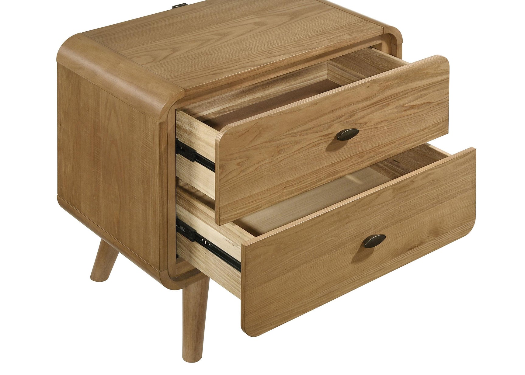 Nightstand assembled with plastic glide levelers
