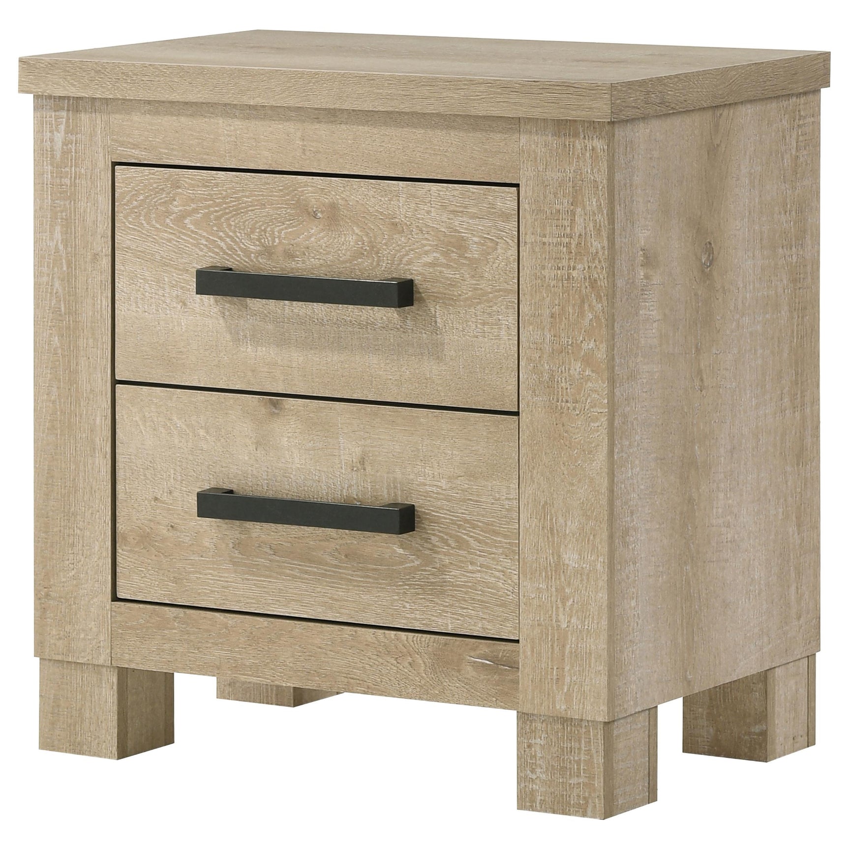 Top view of nightstand surface showing wood grain