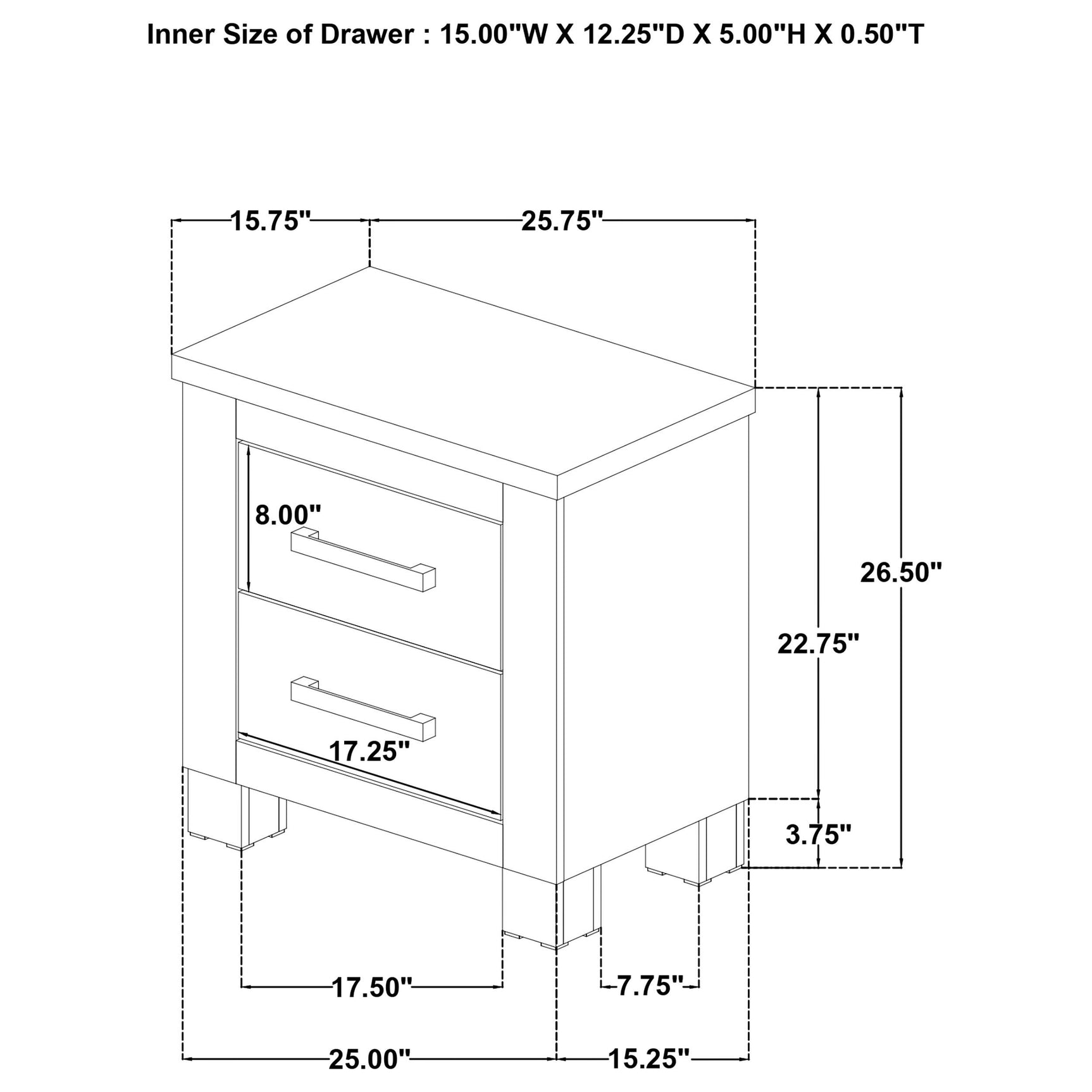 Drawer fully extended showing interior depth