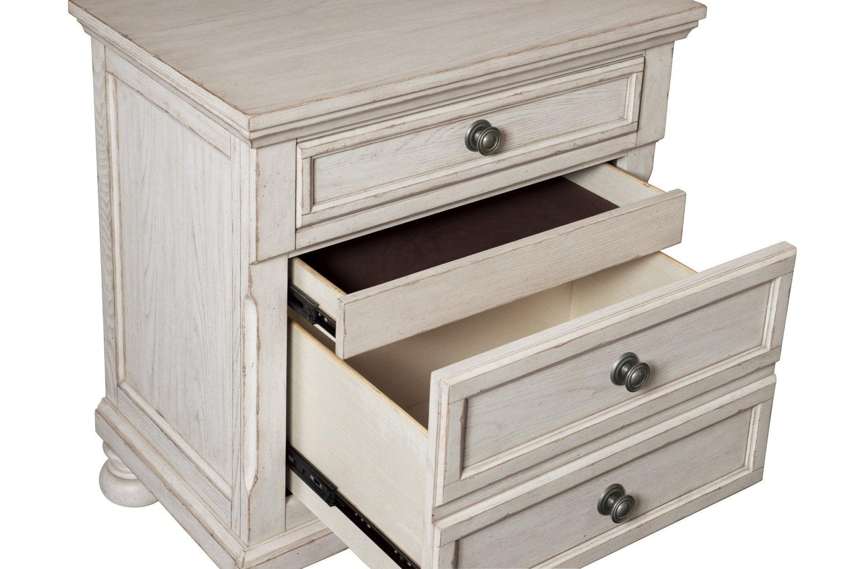 Close-up of hidden drawer in Bethel bedroom set