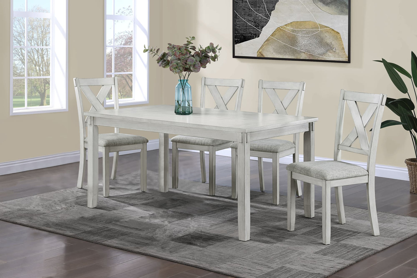Clara Driftwood Fabric Rectangular 5-Piece Dining Room Set
