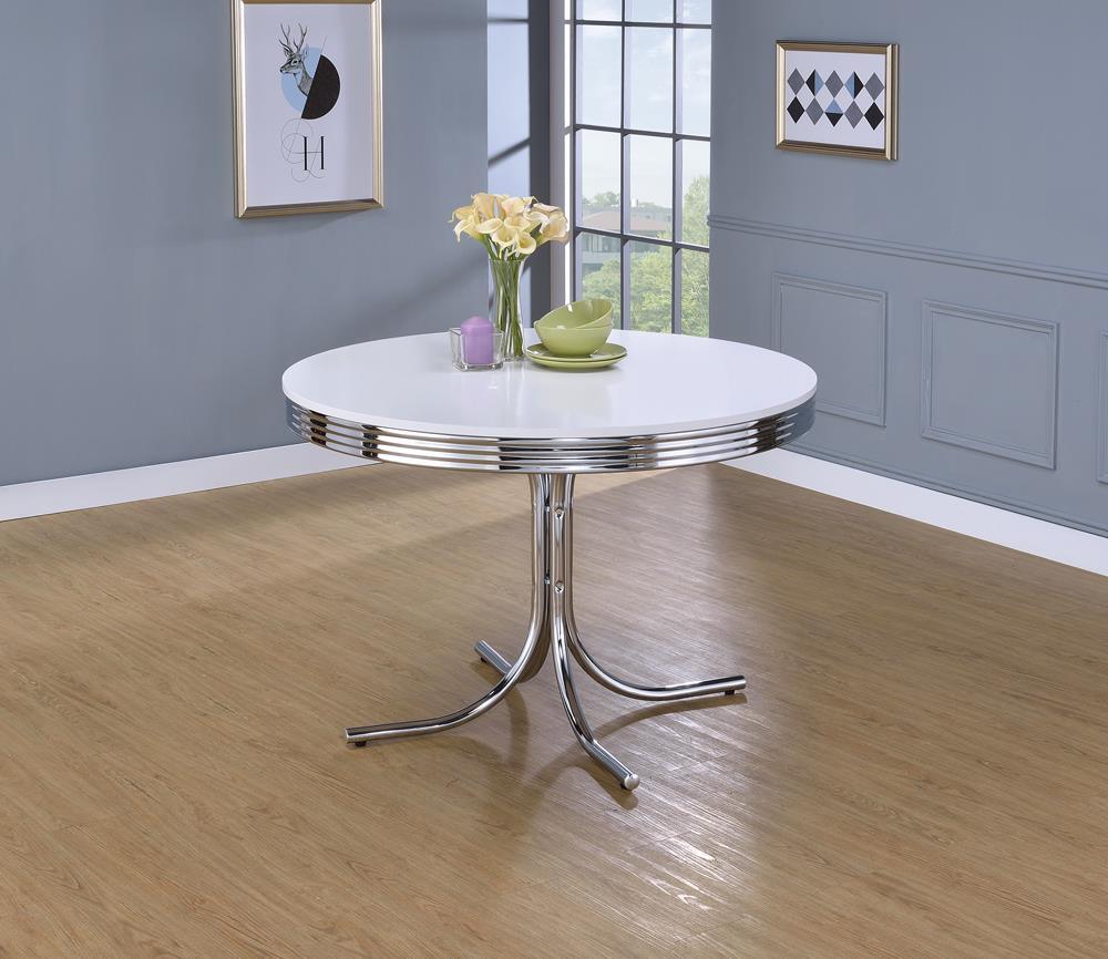 Retro round dining table glossy white top view