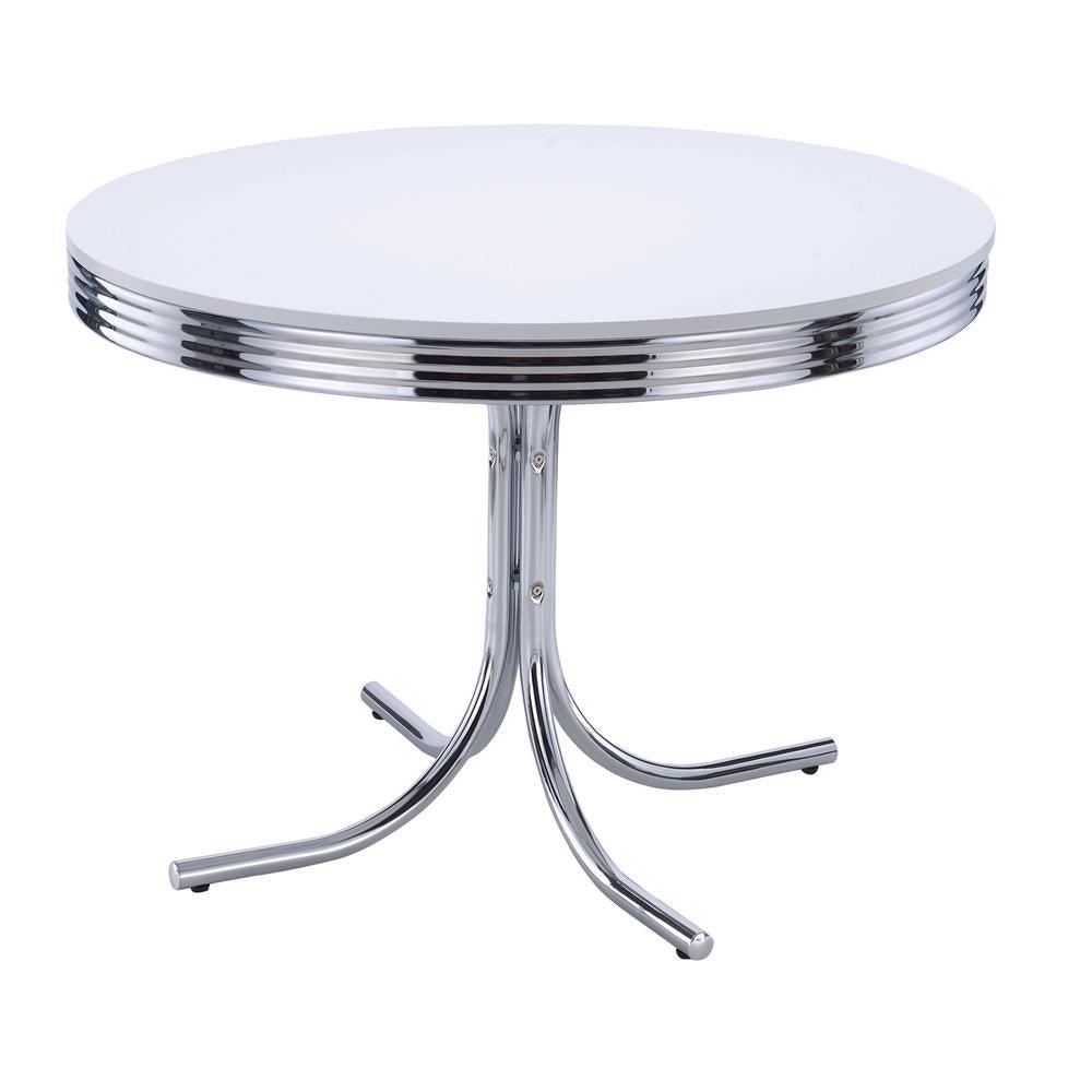 Chrome plated legs with curved design on retro round dining table
