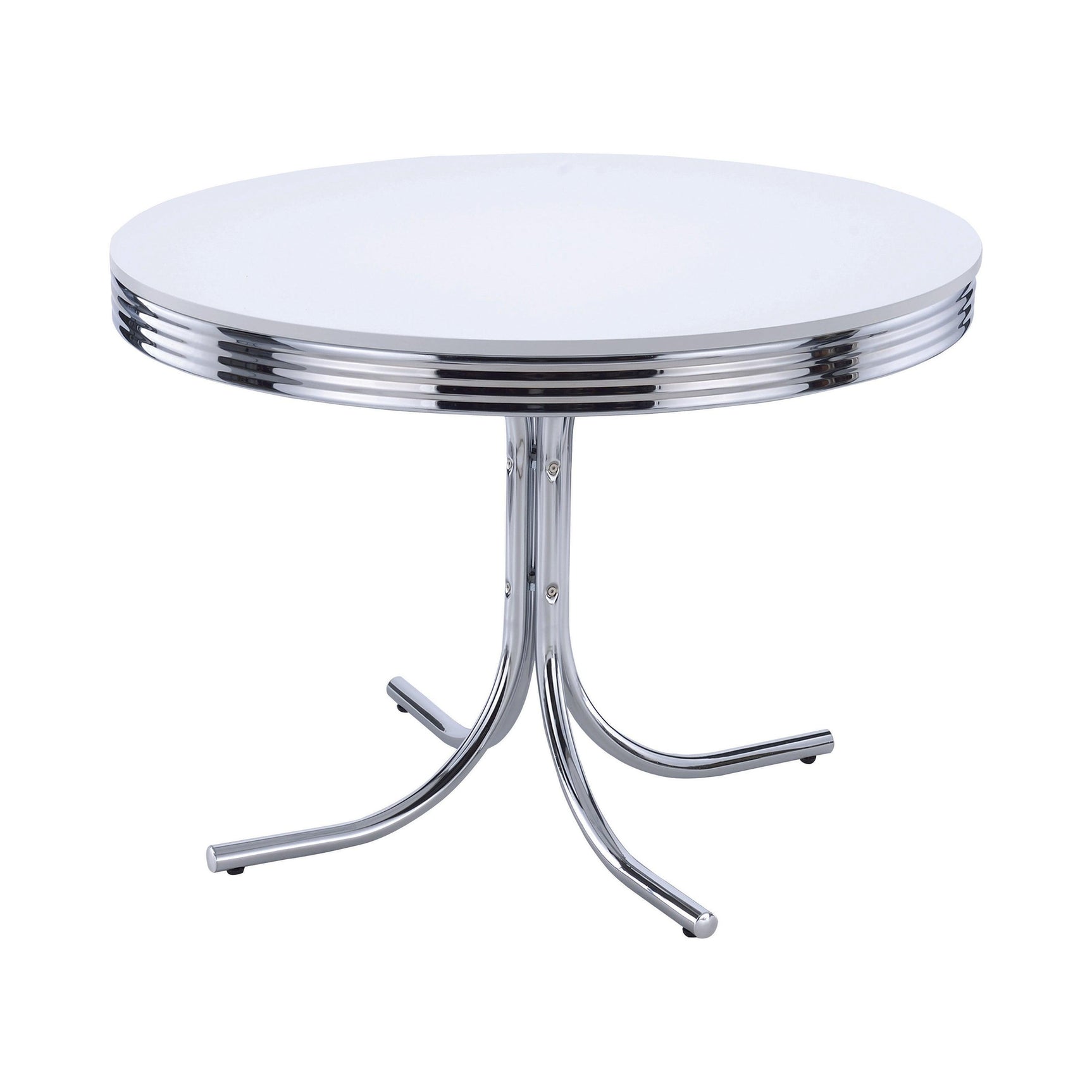 Close-up of seat cushion and chrome frame of retro red dining chair