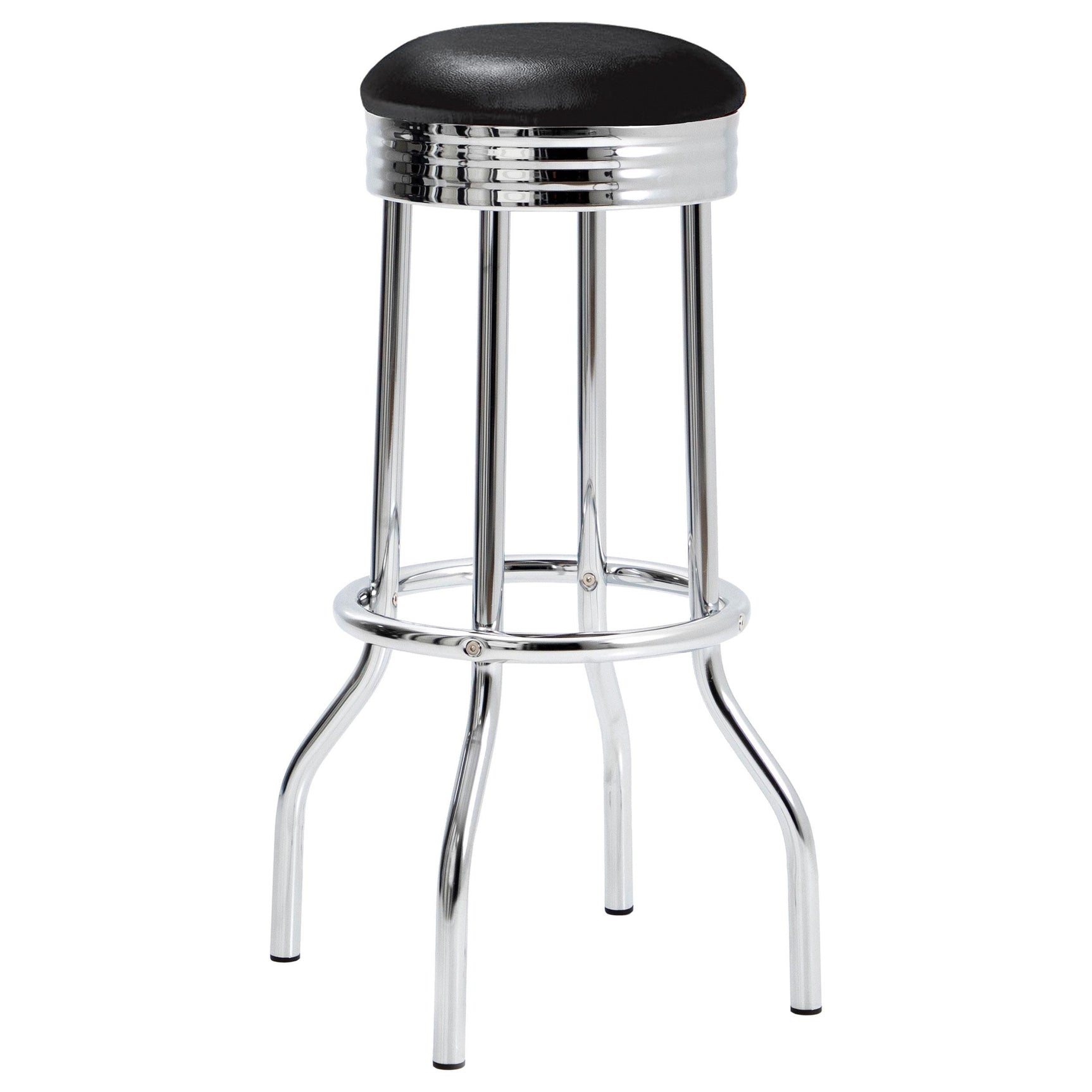 Chrome base and PVC laminate tabletop detail