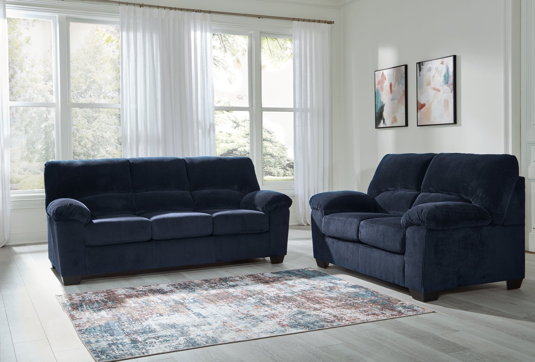 Side view of SimpleJoy Navy Sofa and Loveseat set