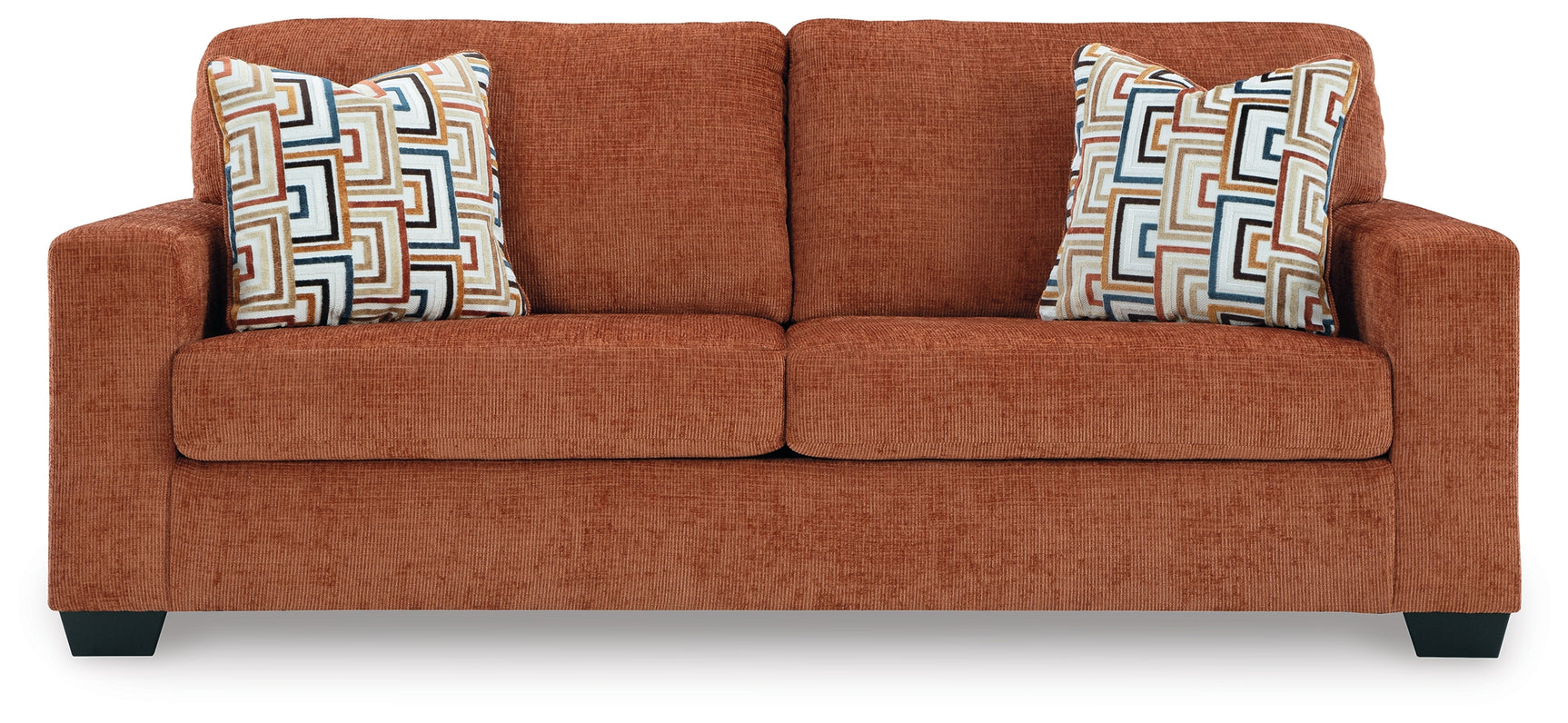 Detail of spice chenille upholstery fabric on sofa