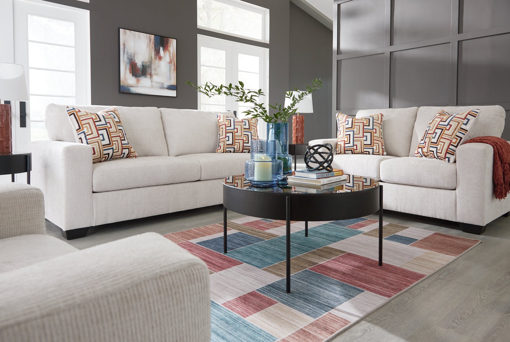 Aviemore Stone Sofa and Loveseat set ambient room scene