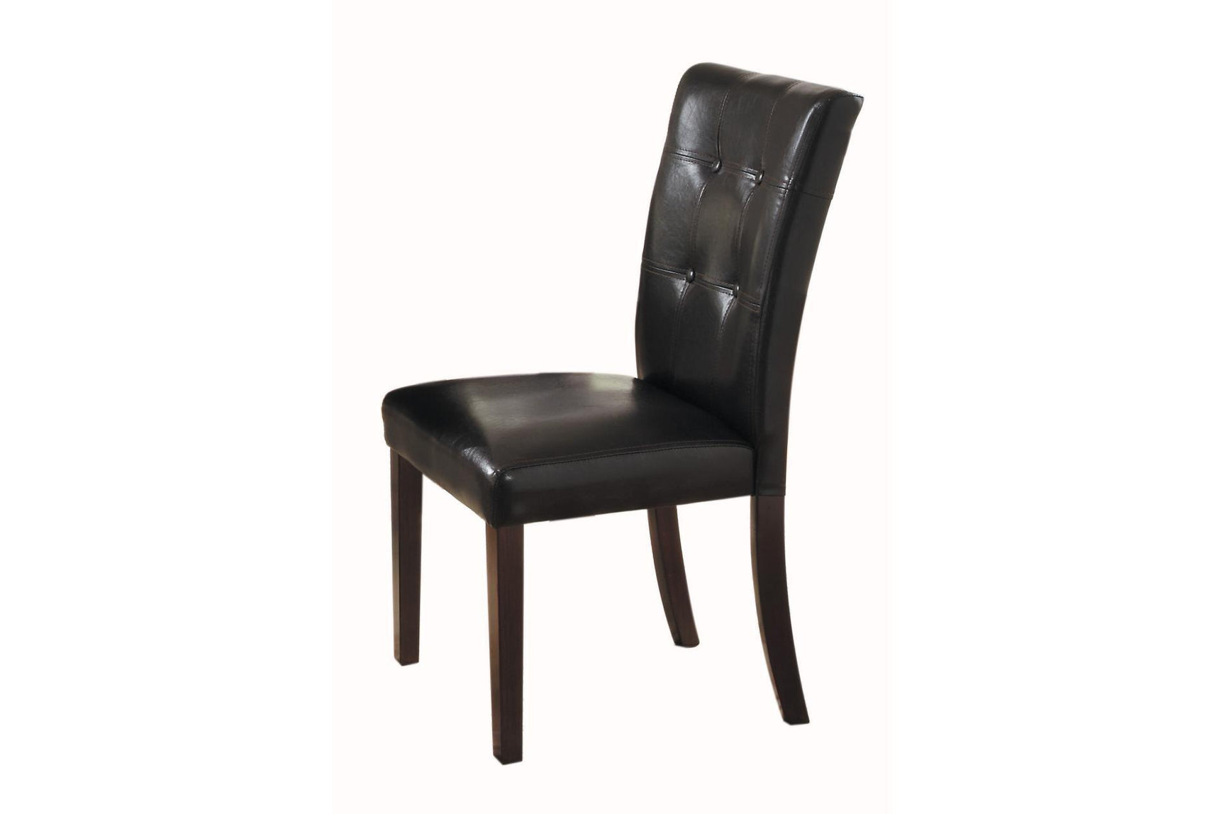 Detail view of tufted upholstery on espresso faux leather chair