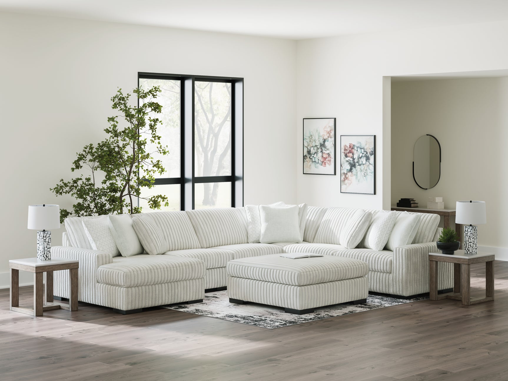 side perspective of Stupendous Alloy Velvet 5-Piece Sectional