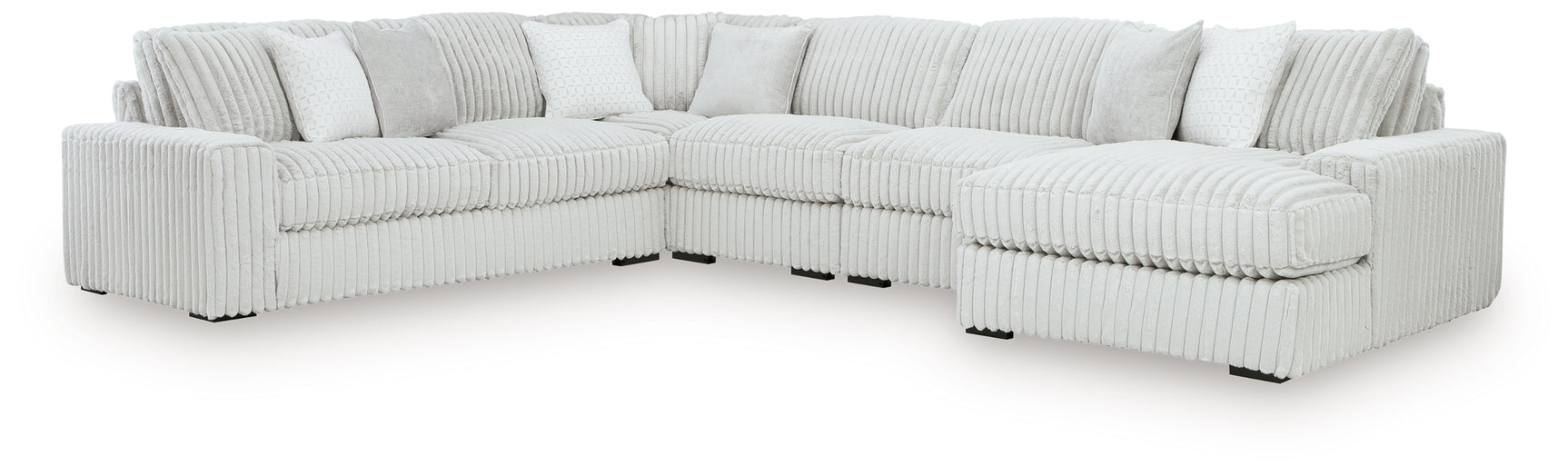 side angled view of Stupendous Alloy Velvet 5-Piece Sectional
