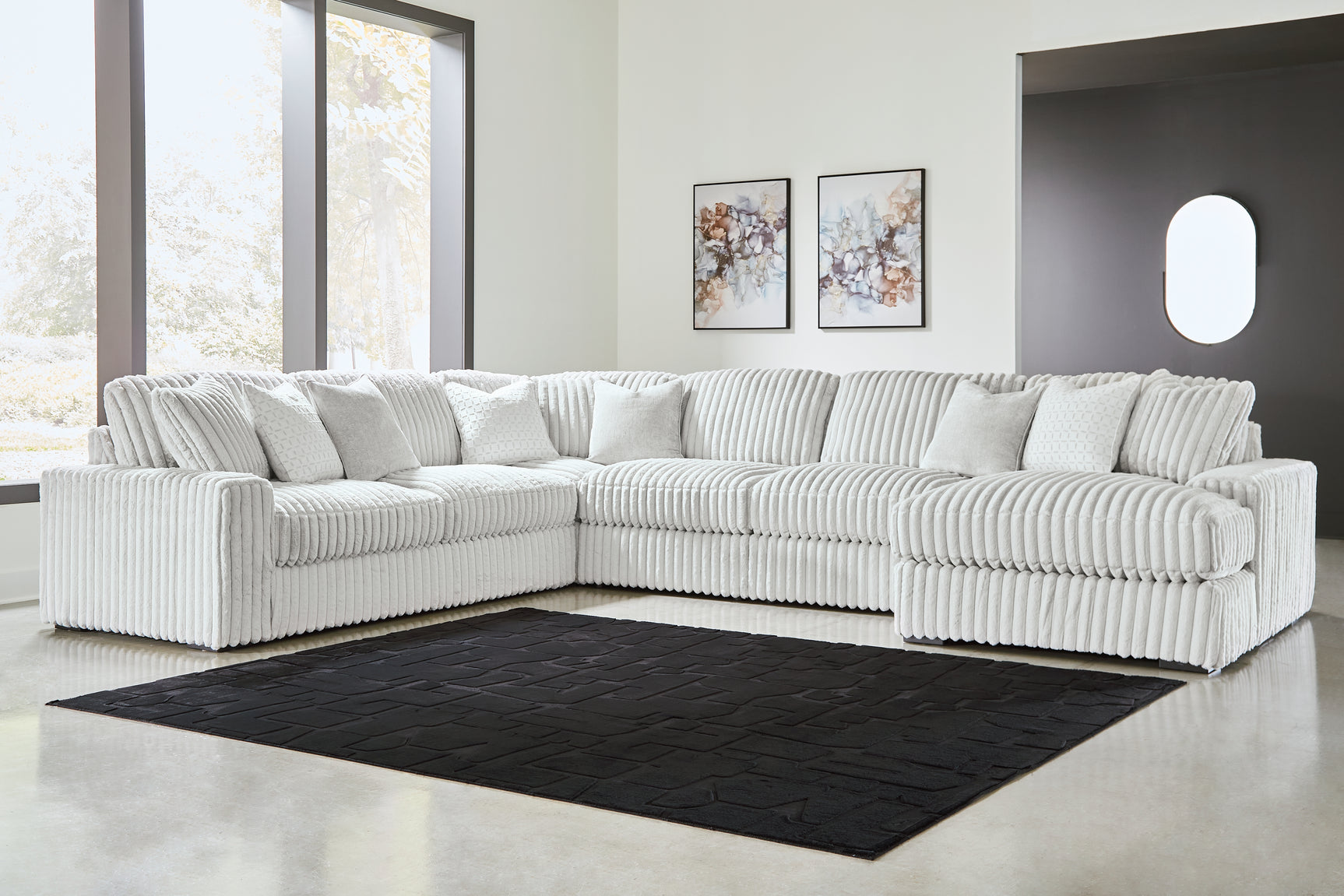 main front view of Stupendous Alloy Velvet 5-Piece Sectional sofa
