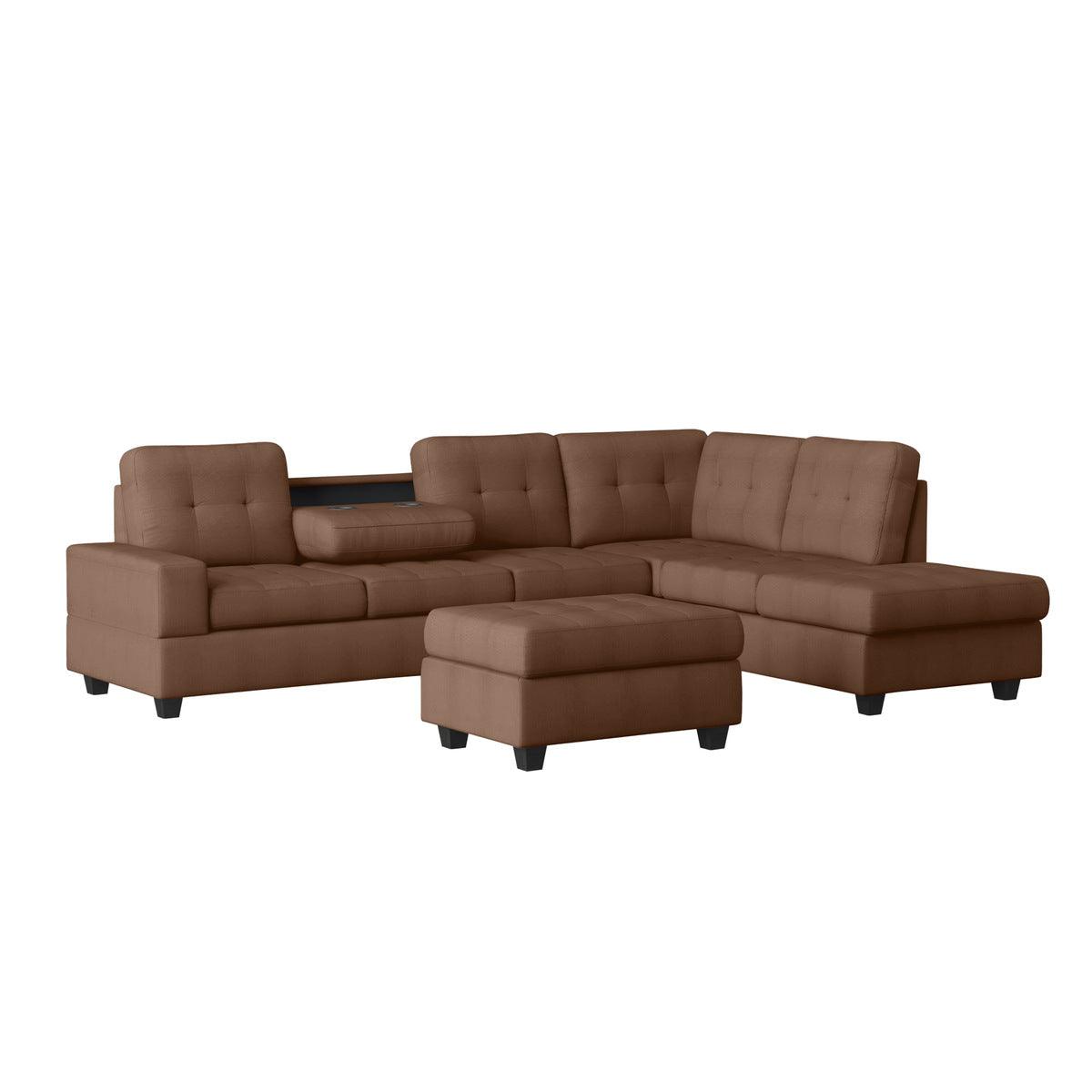 Chocolate tufted ottoman opening storage interior