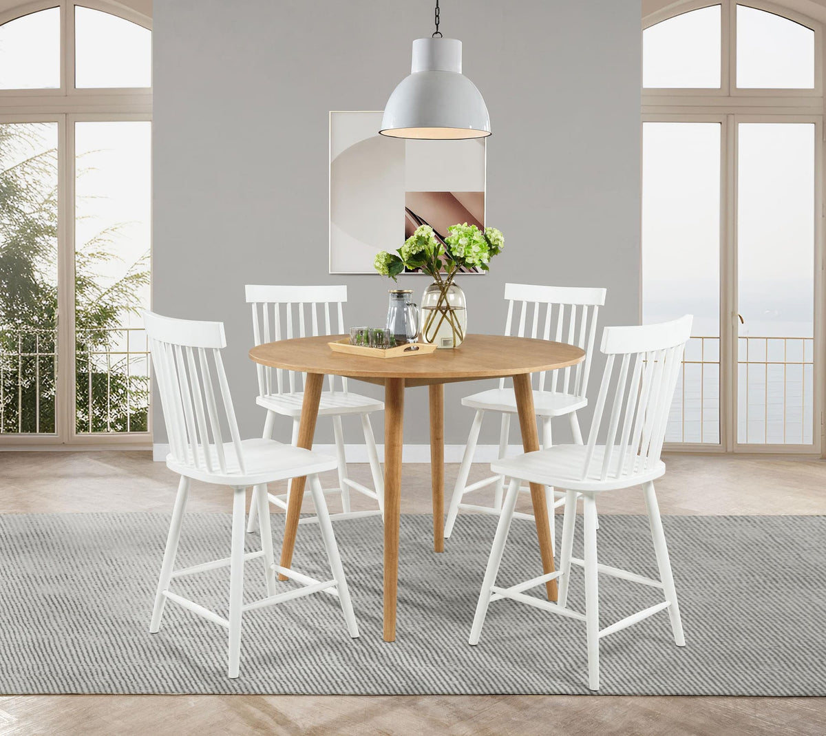 Andrews 5-Piece Round Counter Dining Set in Light Ash and White — product view