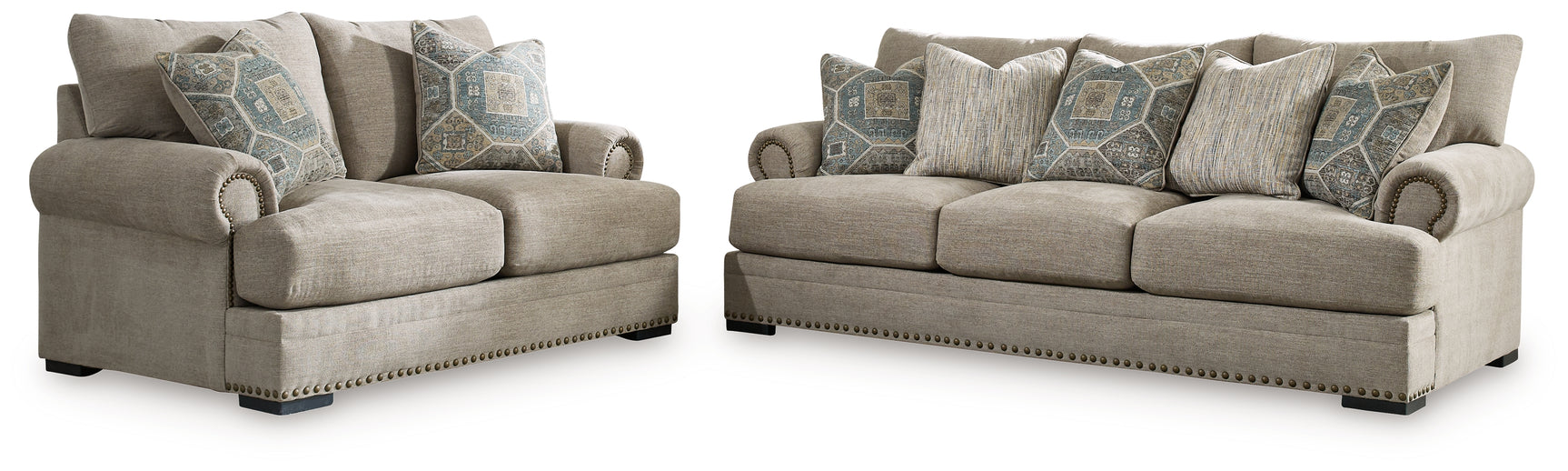 Close-up detail of Quarry fabric and cushions