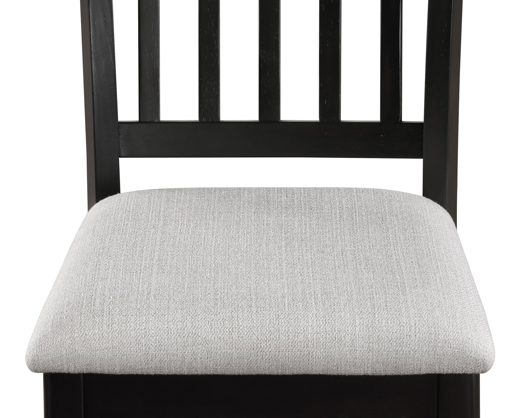 Close-up detail of Salvador set's black chair frame and light gray table surface