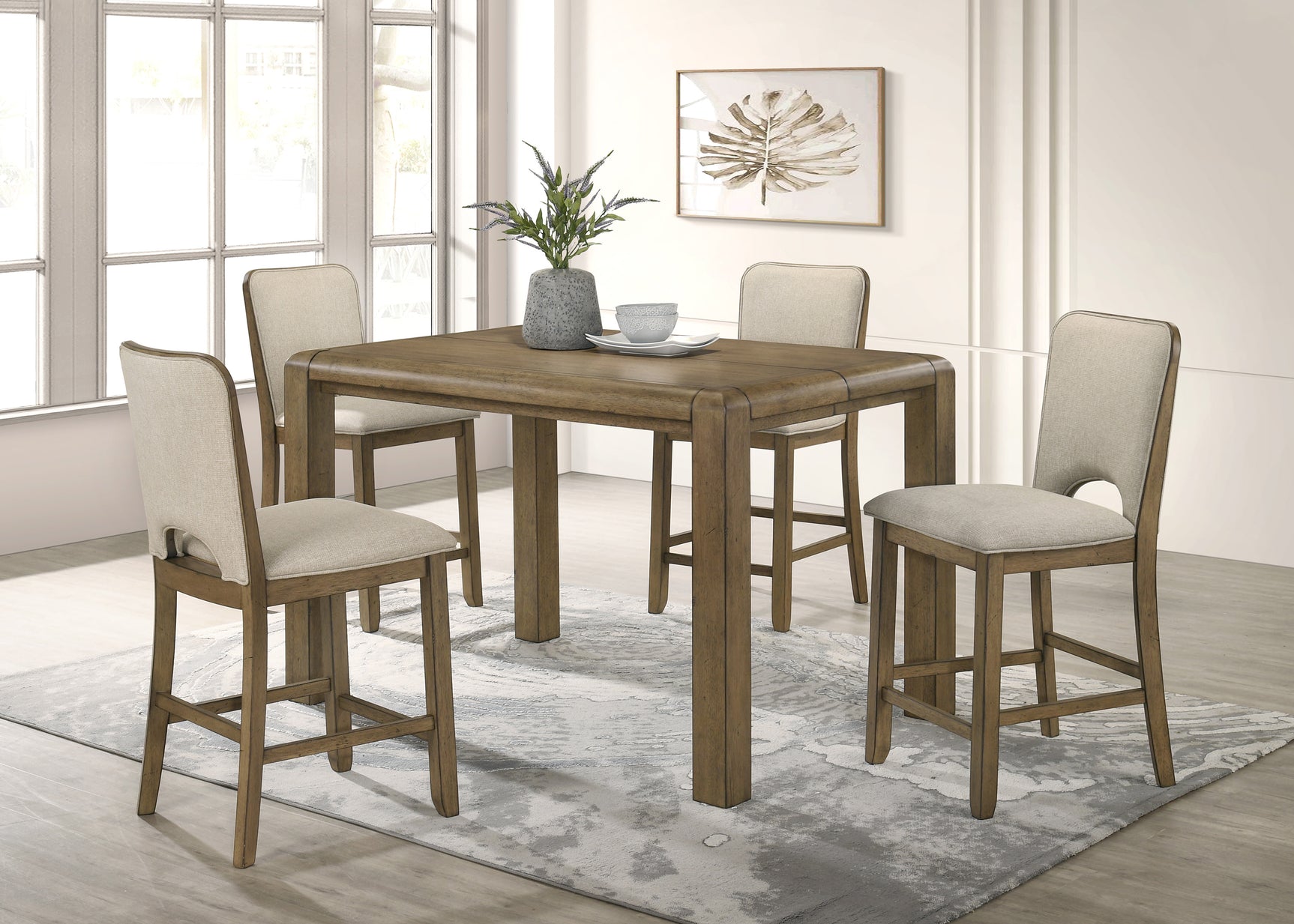 Side view of Cockrell Light Brown Rectangular Counter Height Dining Table