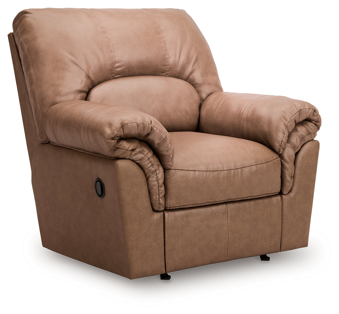 WillowBend Caramel Faux Leather Recliner chair side view