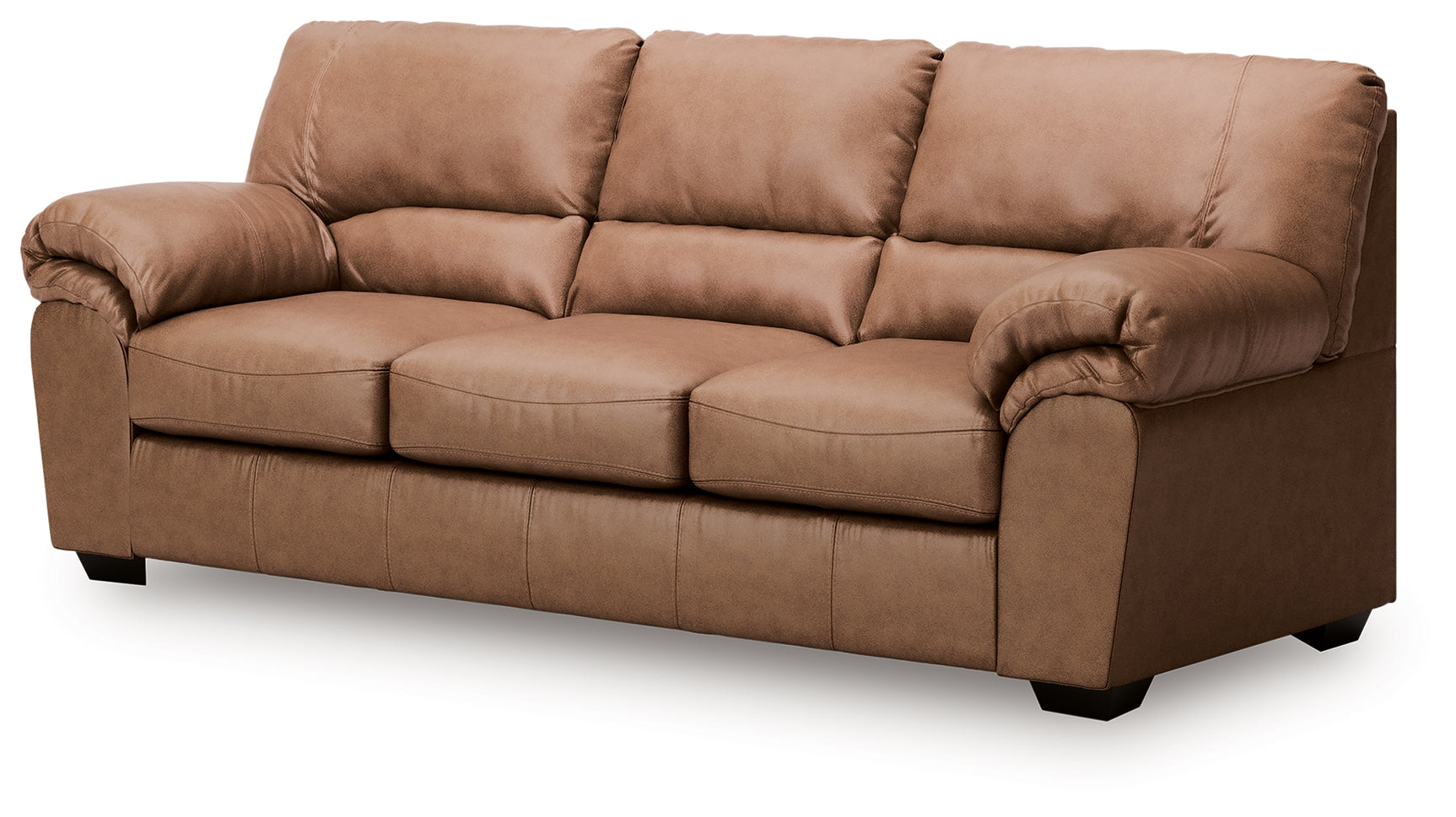 WillowBend Caramel Faux Leather Sofa angled front view