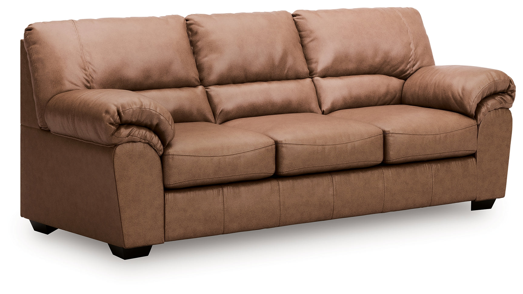 WillowBend Caramel Faux Leather Sofa side angle view