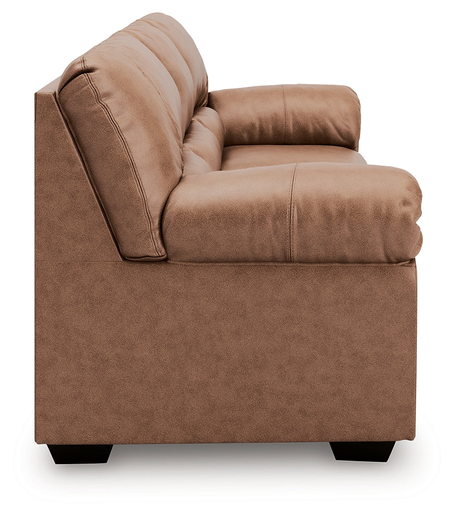 WillowBend Caramel Faux Leather Sofa side view