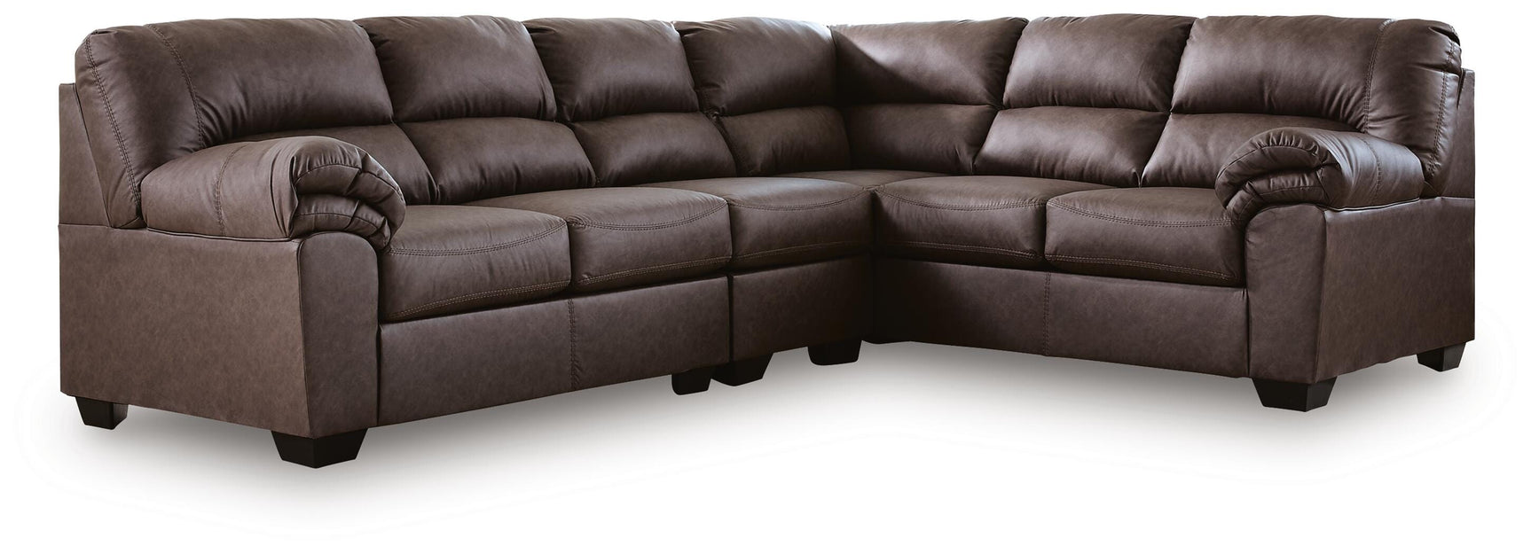 Side view showing faux leather texture of WillowBend sectional sofa