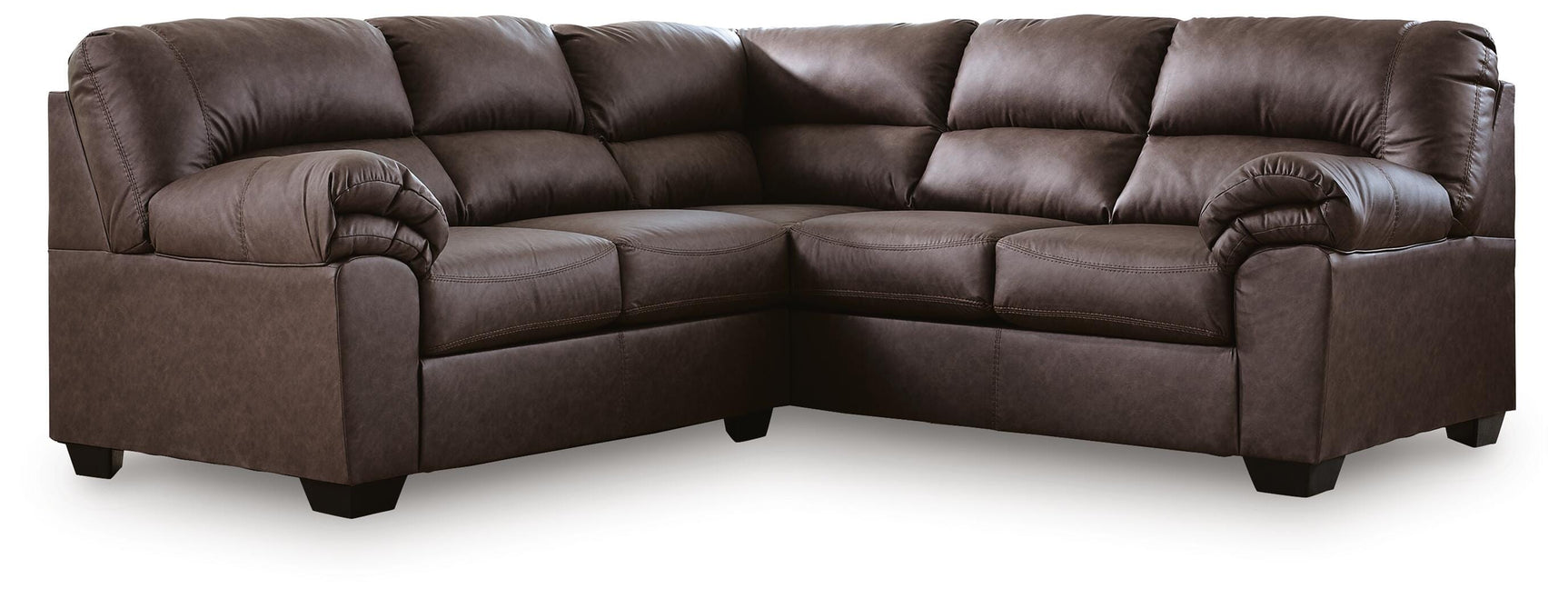 Side view of WillowBend Umber Faux Leather 2-Piece Sectional sofa