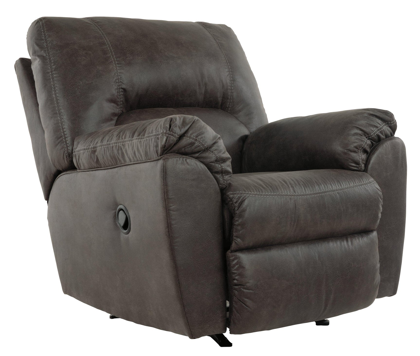 Front side view of Tambo Pewter Faux Leather Recliner
