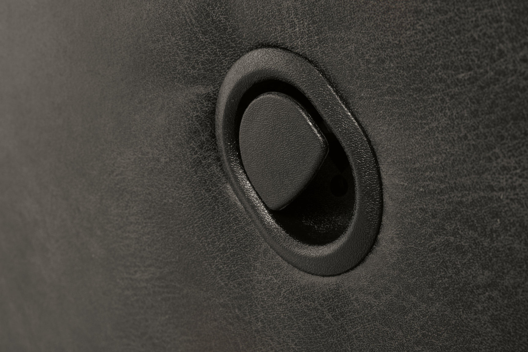 Reclined position close-up of Tambo Pewter Faux Leather Recliner
