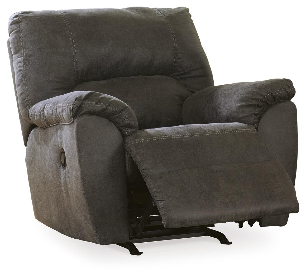 Close-up side view of Tambo Pewter Faux Leather Recliner upholstery