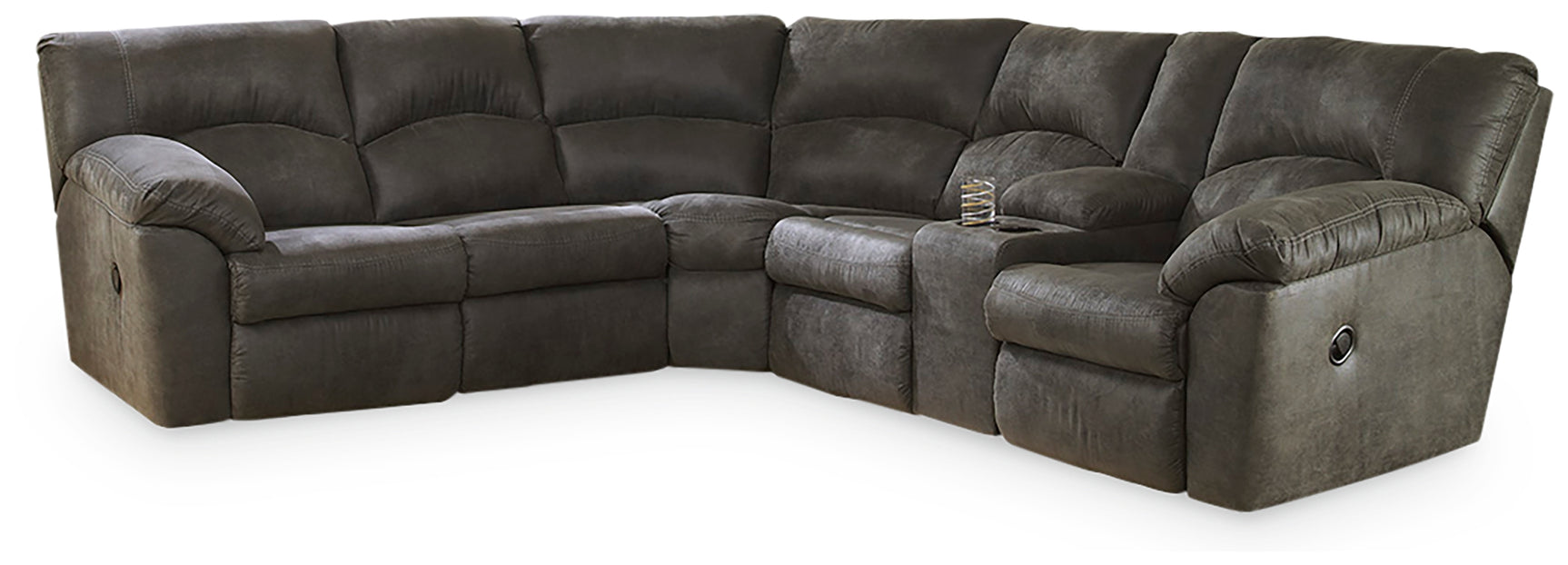 Close-up detail of Tambo Pewter 2-Piece Sectional Sofa upholstery and recliner