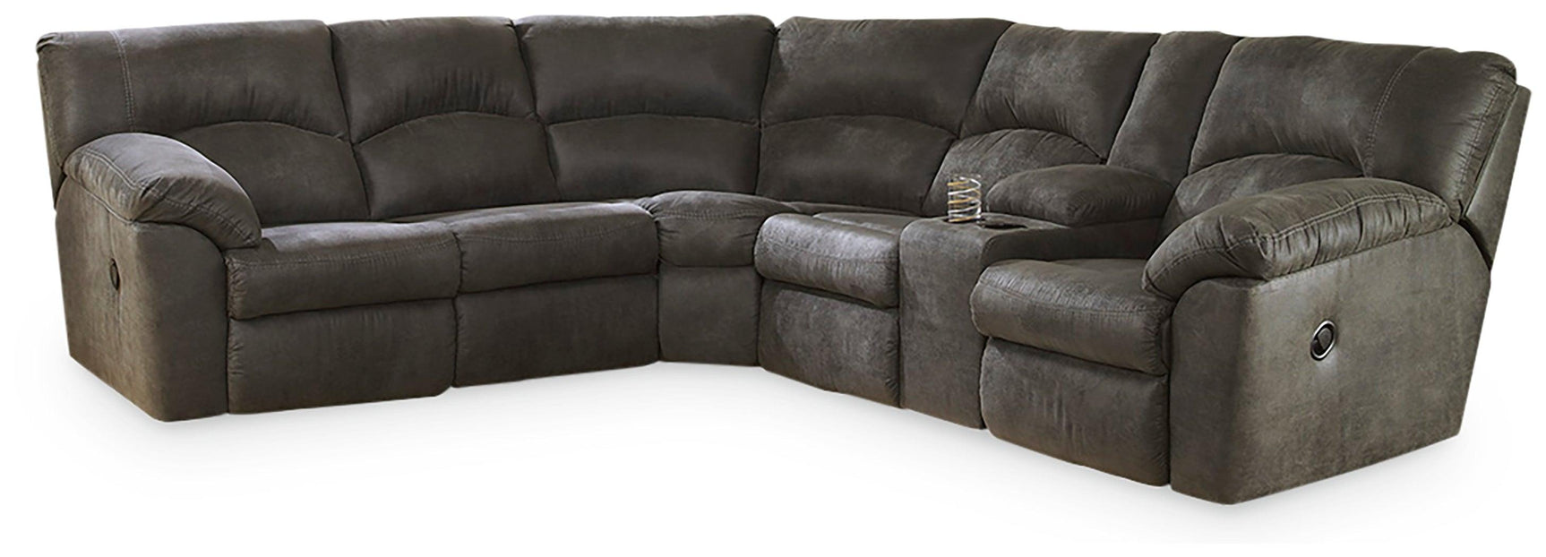 Left-arm facing reclining loveseat in pewter faux leather