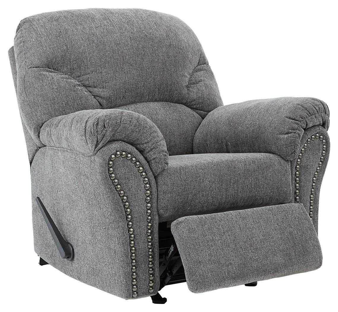 reclining view of Allmaxx Pewter Chenille Recliner recliner