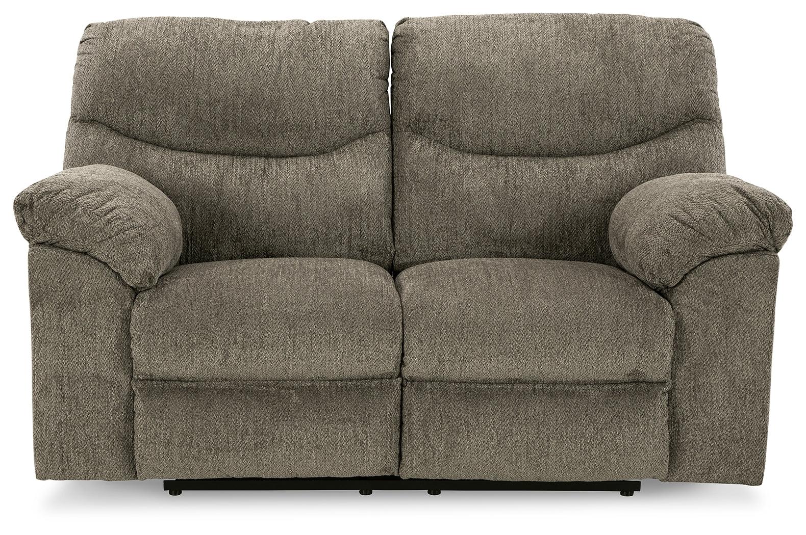 Alphons Putty Reclining Loveseat head-on view