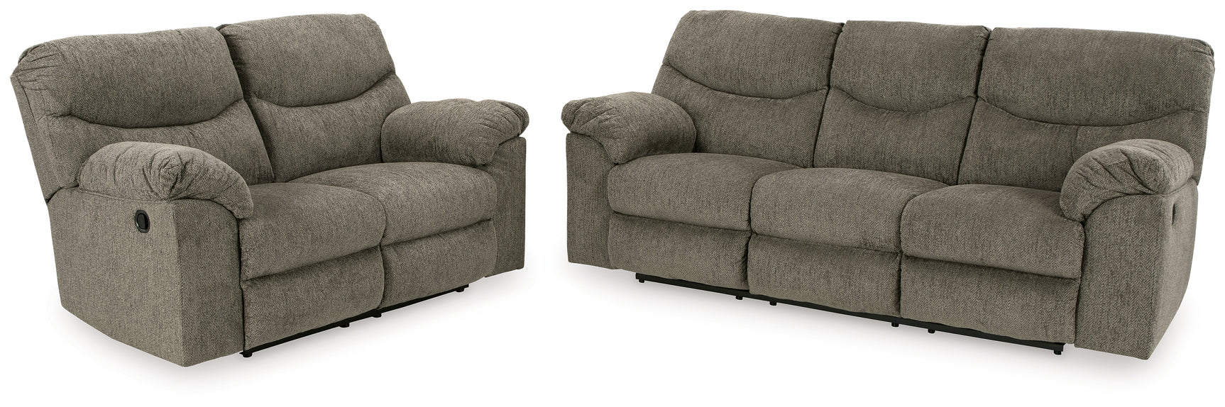 Alphons Putty reclining sofa showing open recliner