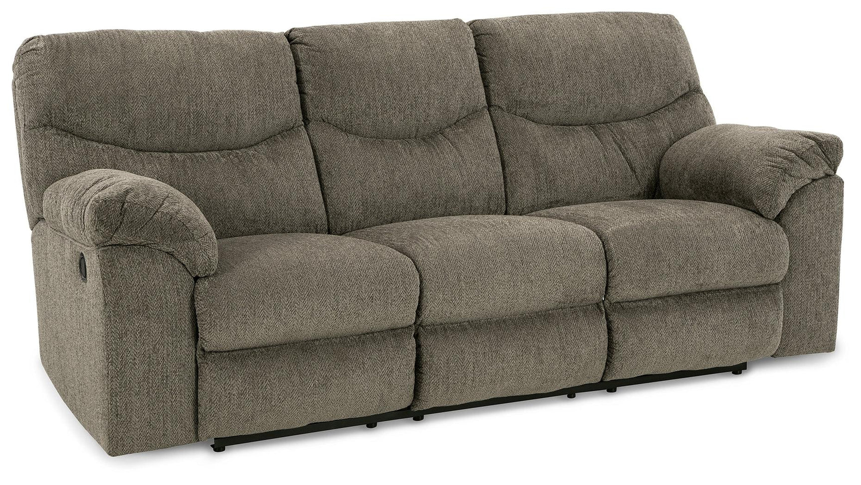 Alphons Putty reclining sofa, side closed recliner view