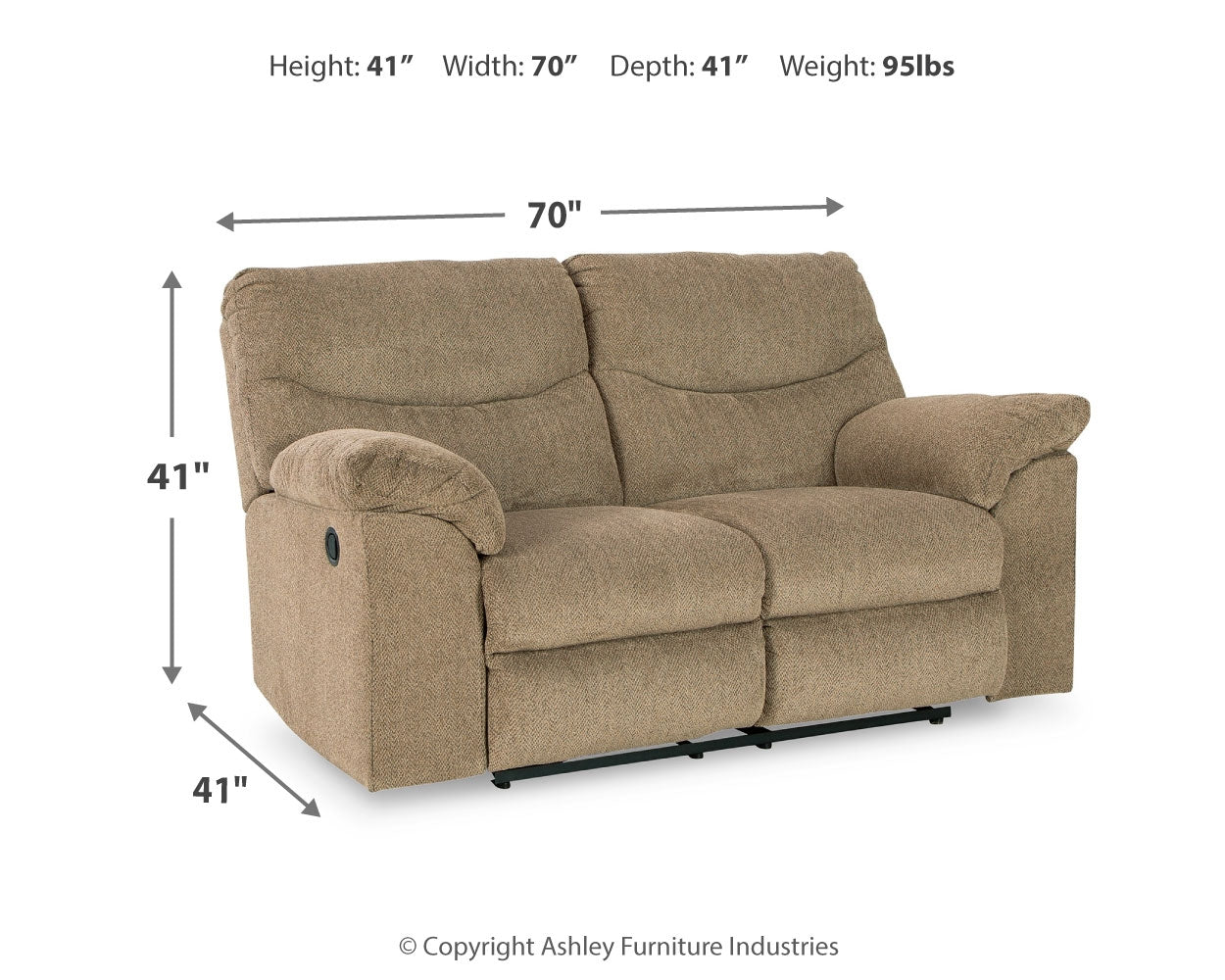 Alphons Briar loveseat dimensions diagram