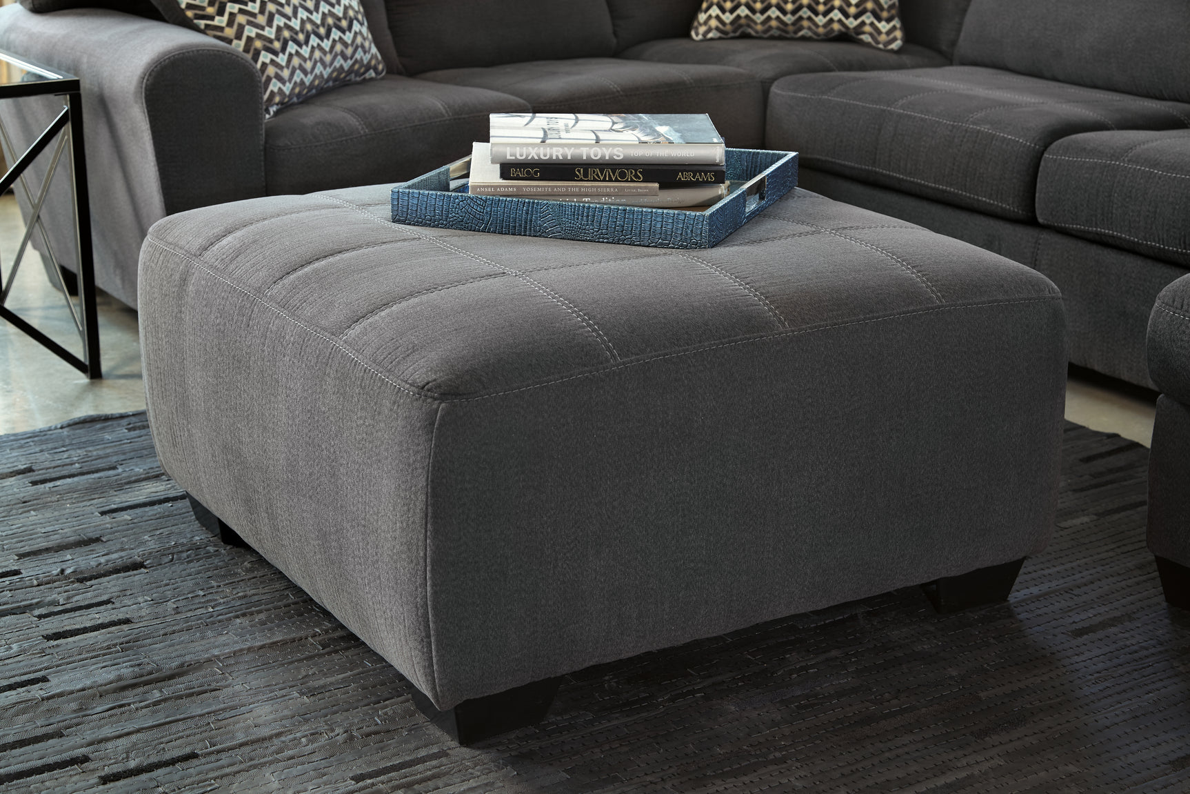 Front view of Ambee Slate sectional sofa with ottoman