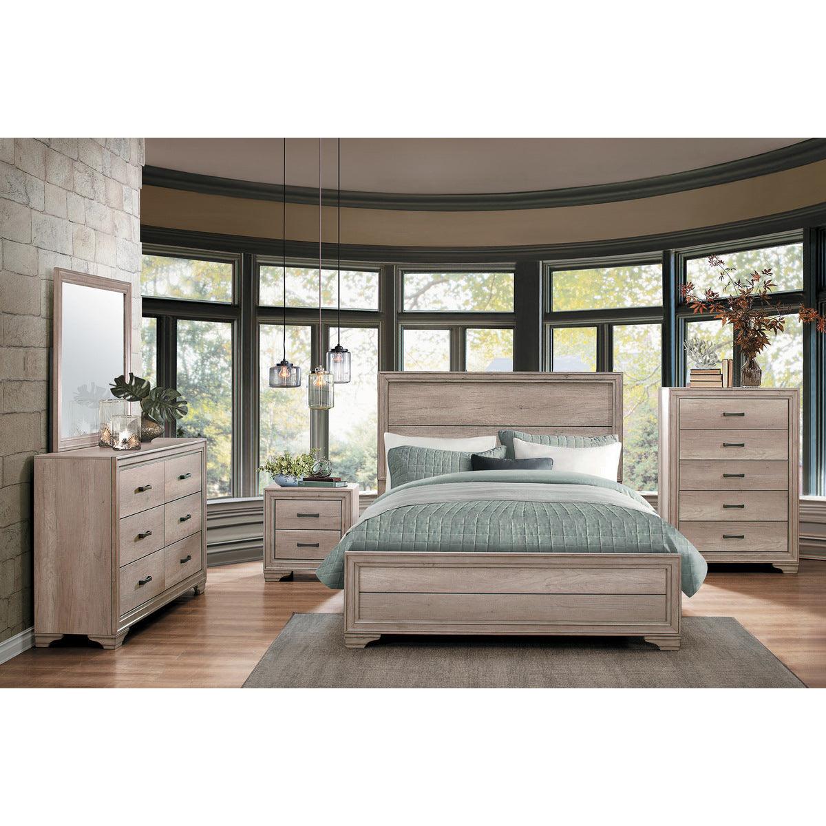 Lonan Natural finish queen panel bed angled corner view
